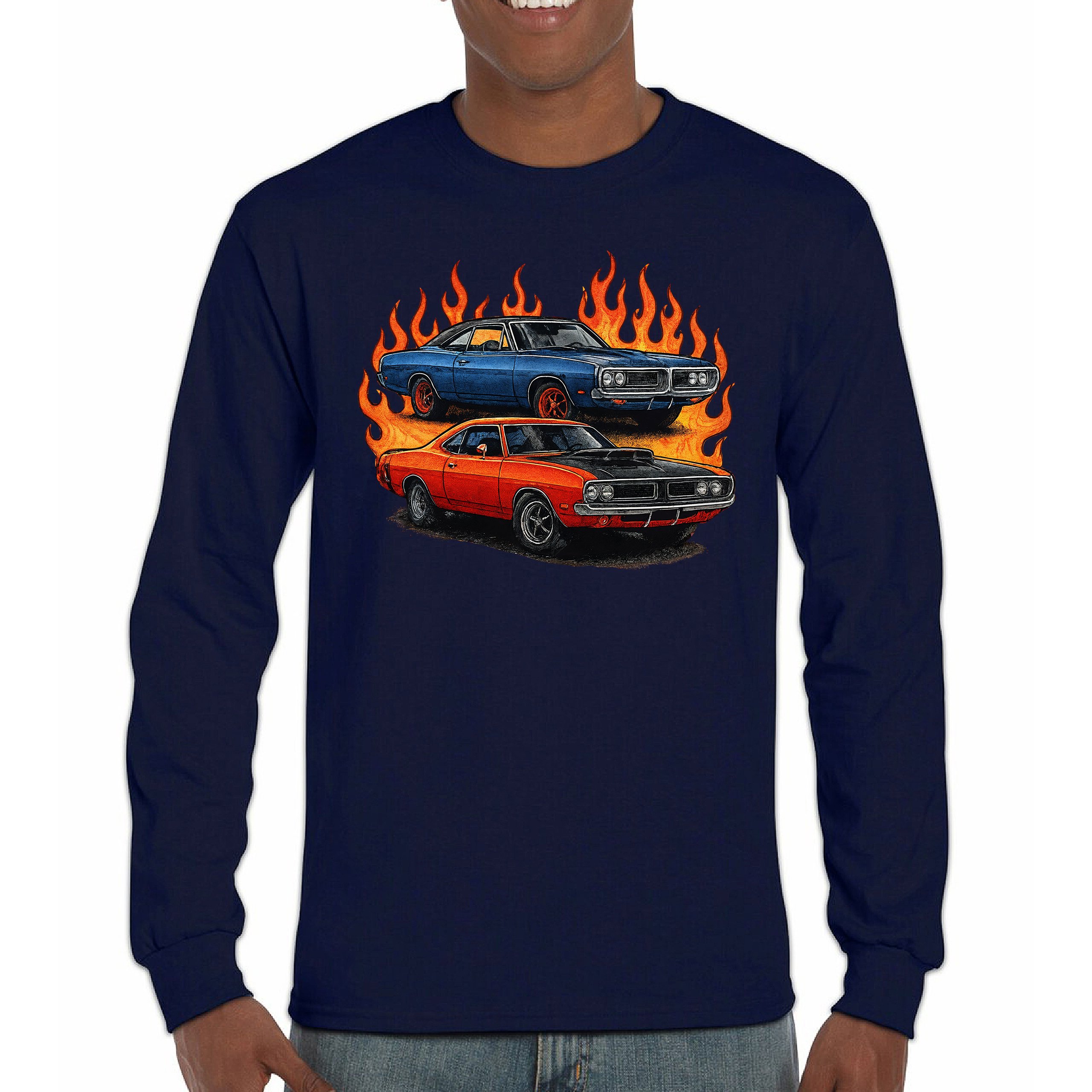 Classic American Muscle Car Flame Long Sleeve T-shirt Vintage Horsepower V8 - Picture 37 of 78