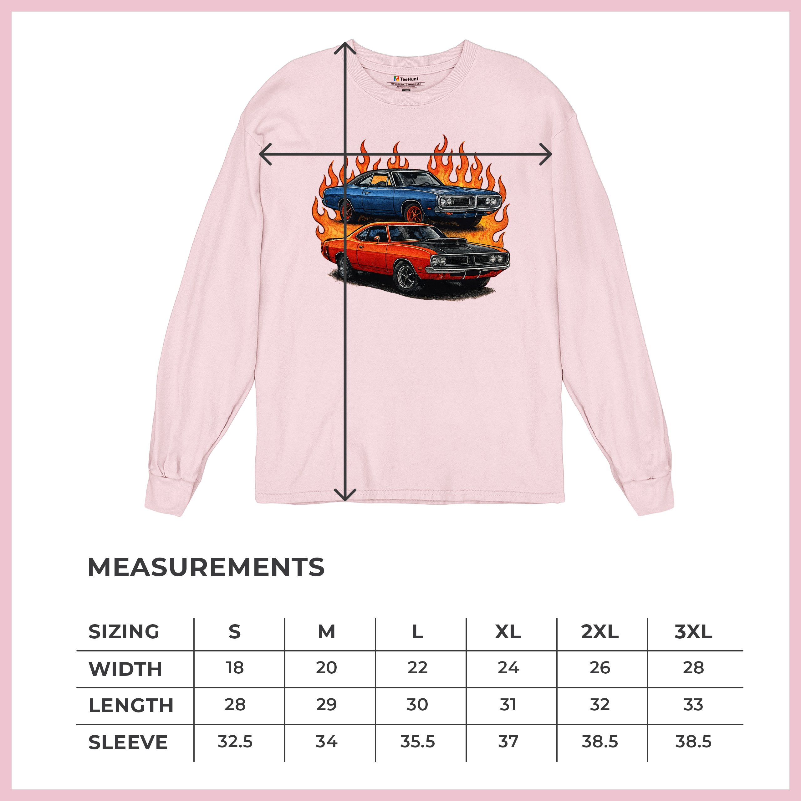 Classic American Muscle Car Flame Long Sleeve T-shirt Vintage Horsepower V8 - Picture 78 of 78