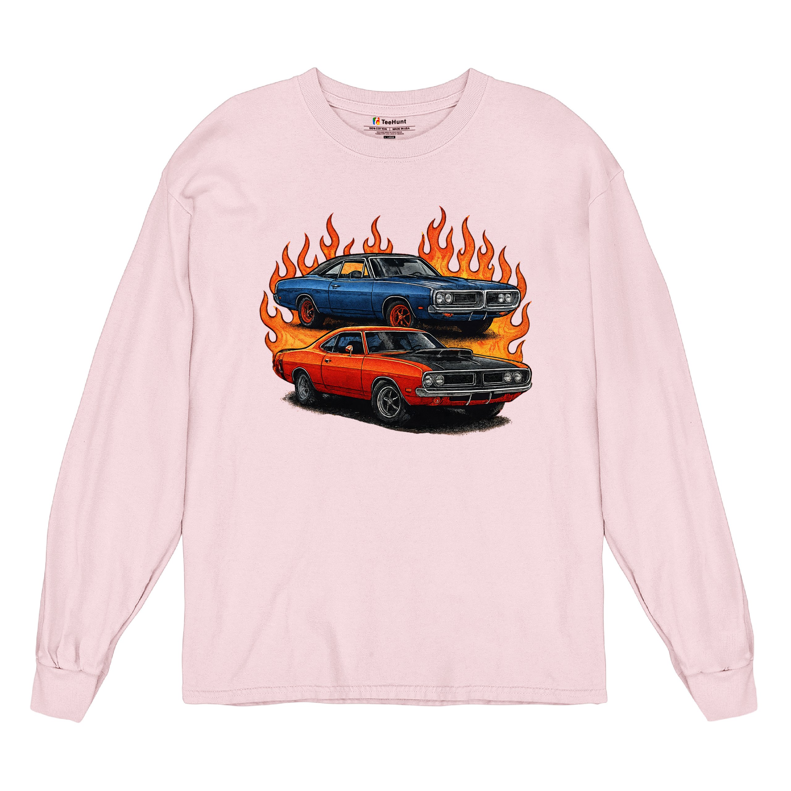 Classic American Muscle Car Flame Long Sleeve T-shirt Vintage Horsepower V8 - Picture 76 of 78