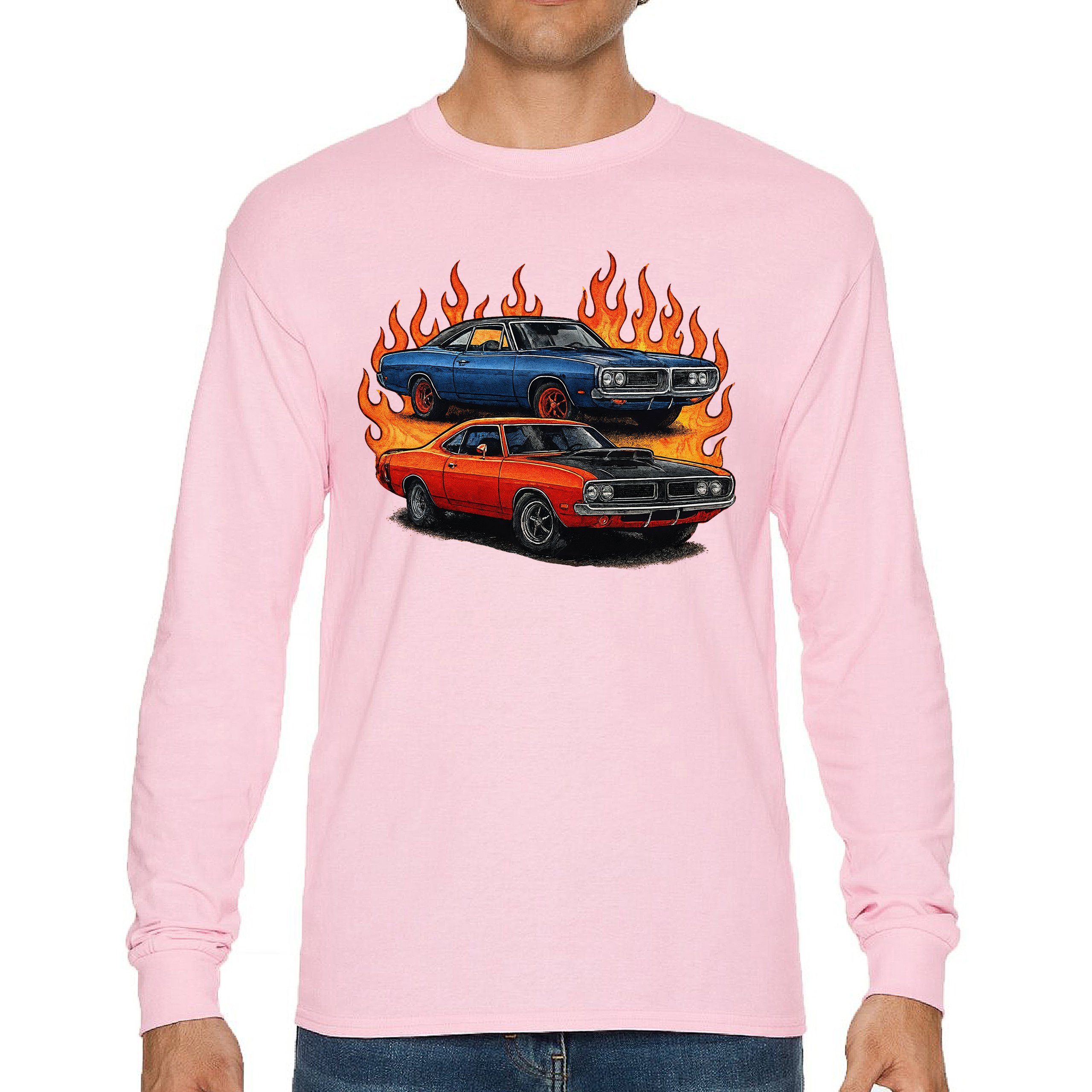 Classic American Muscle Car Flame Long Sleeve T-shirt Vintage Horsepower V8 - Picture 72 of 78