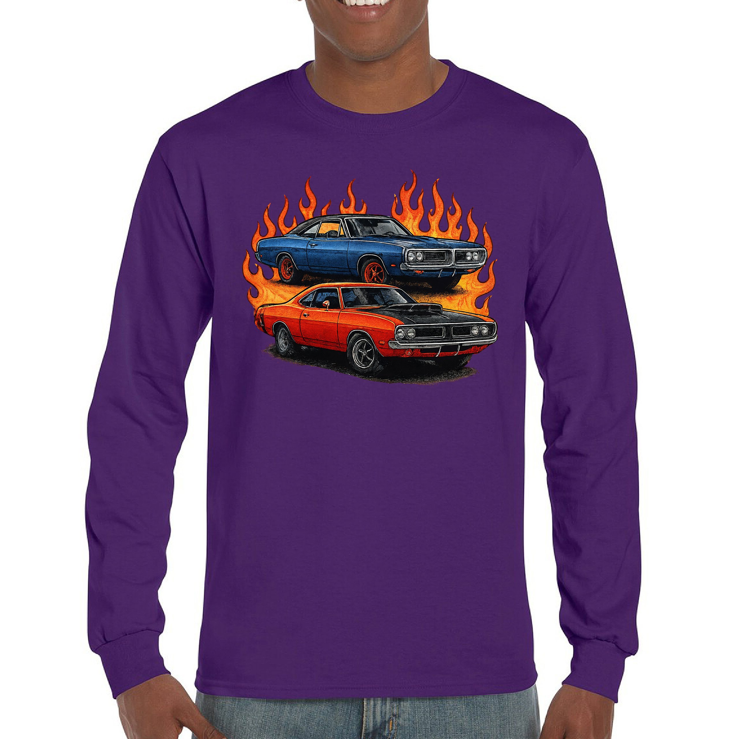 Classic American Muscle Car Flame Long Sleeve T-shirt Vintage Horsepower V8 - Picture 16 of 78
