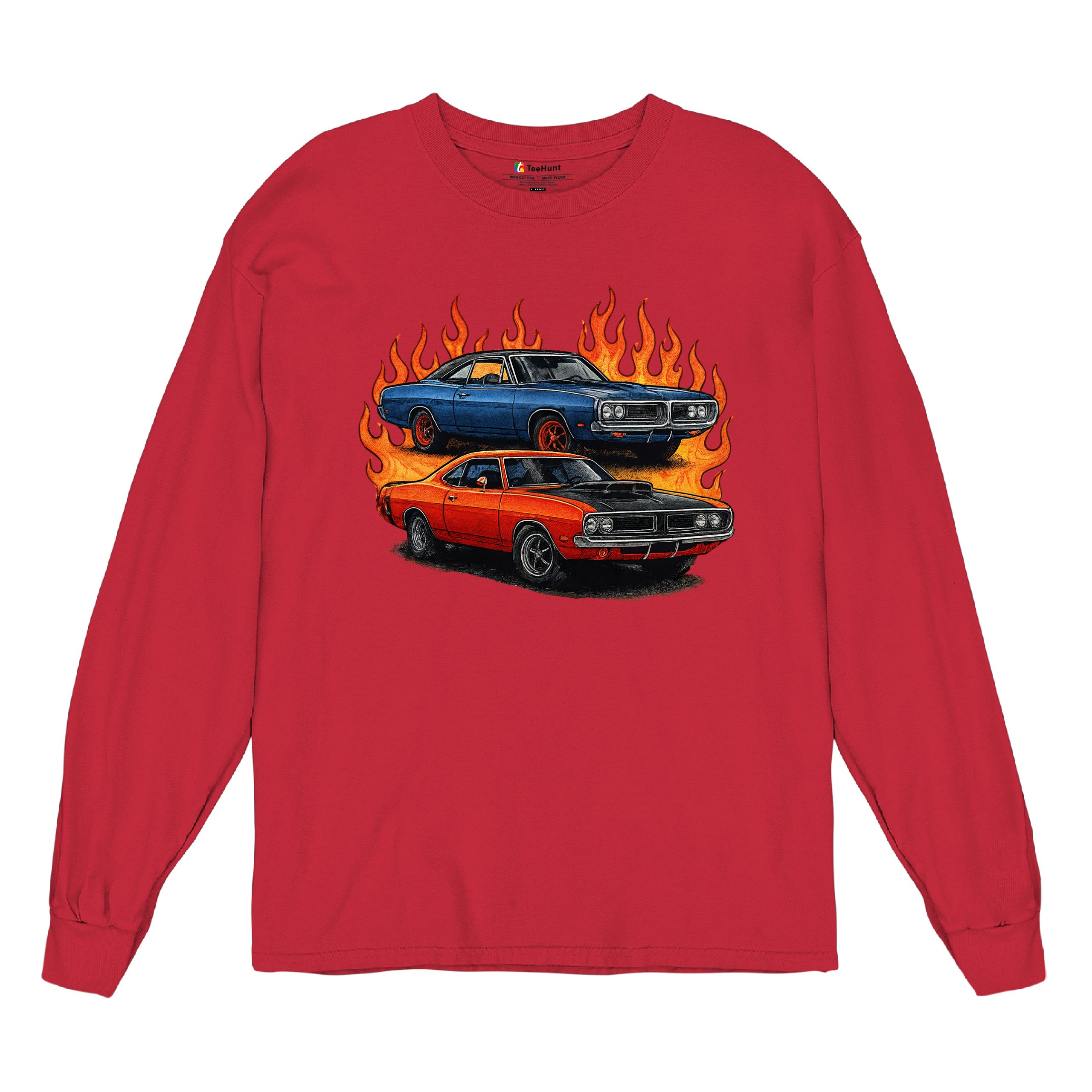 Classic American Muscle Car Flame Long Sleeve T-shirt Vintage Horsepower V8 - Picture 27 of 78