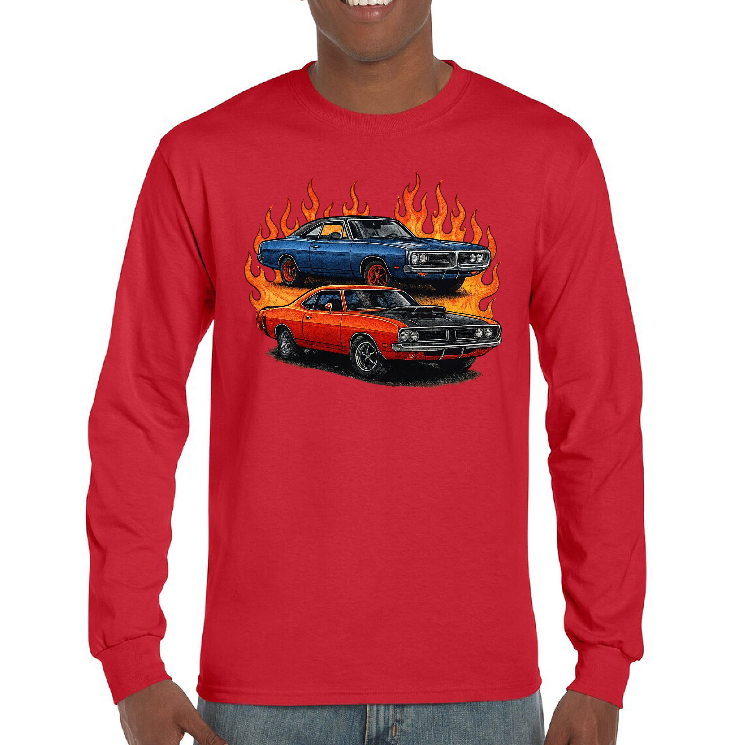 Classic American Muscle Car Flame Long Sleeve T-shirt Vintage Horsepower V8 - Picture 23 of 78