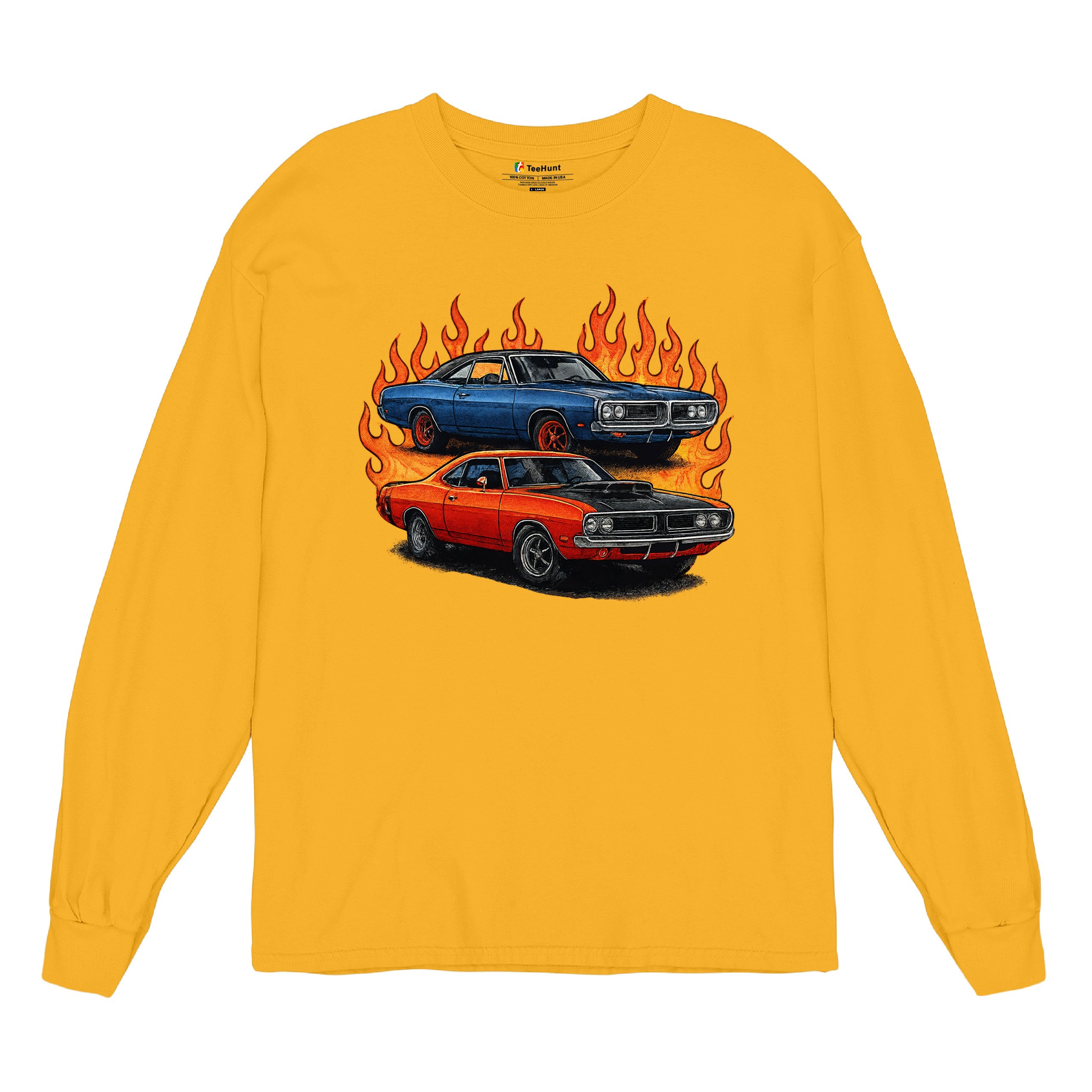 Classic American Muscle Car Flame Long Sleeve T-shirt Vintage Horsepower V8 - Picture 69 of 78