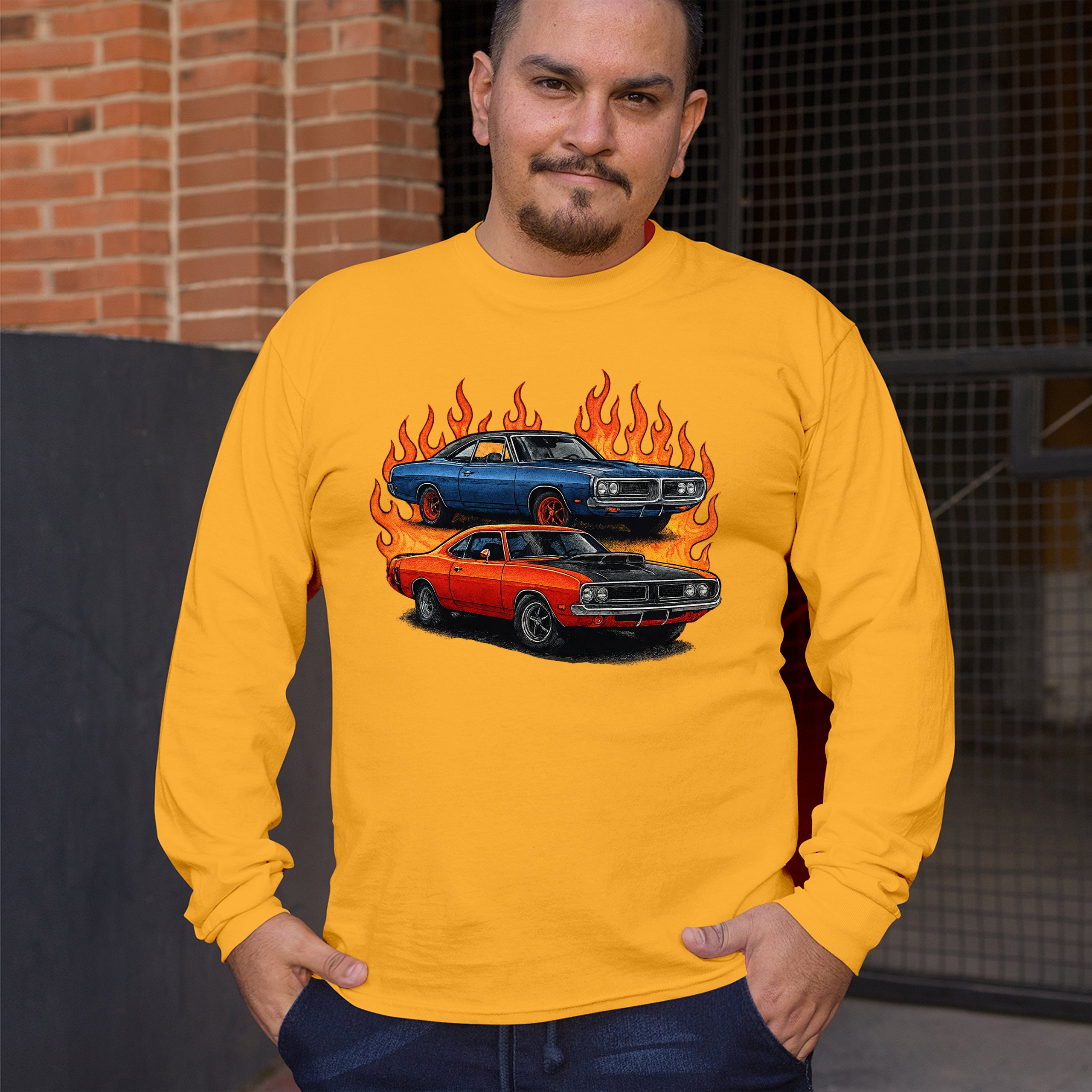 Classic American Muscle Car Flame Long Sleeve T-shirt Vintage Horsepower V8 - Picture 68 of 78