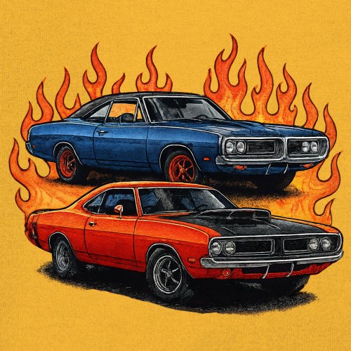 Classic American Muscle Car Flame Long Sleeve T-shirt Vintage Horsepower V8 - Picture 67 of 78