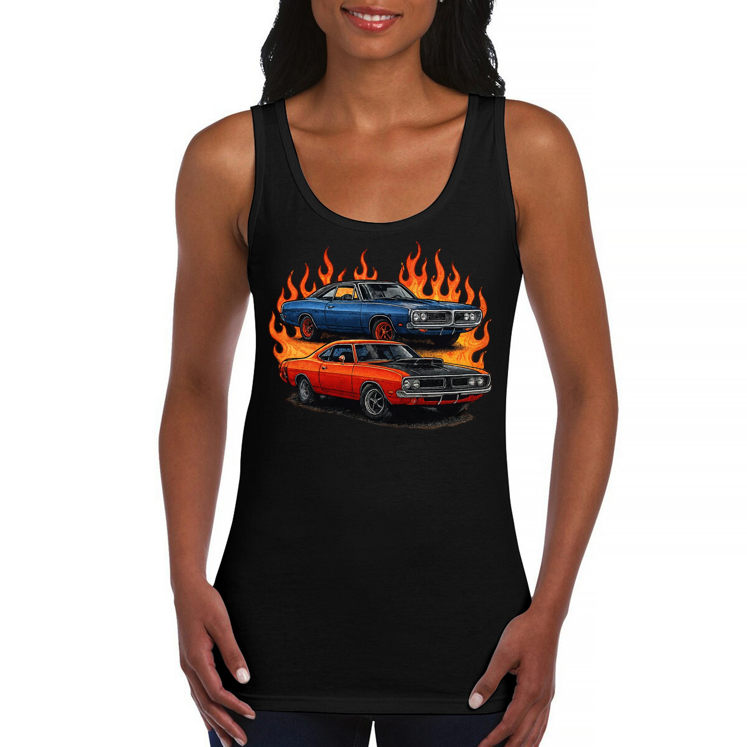 Classic American Muscle Car Flame Women’s Tank Top Vintage Horsepower V8