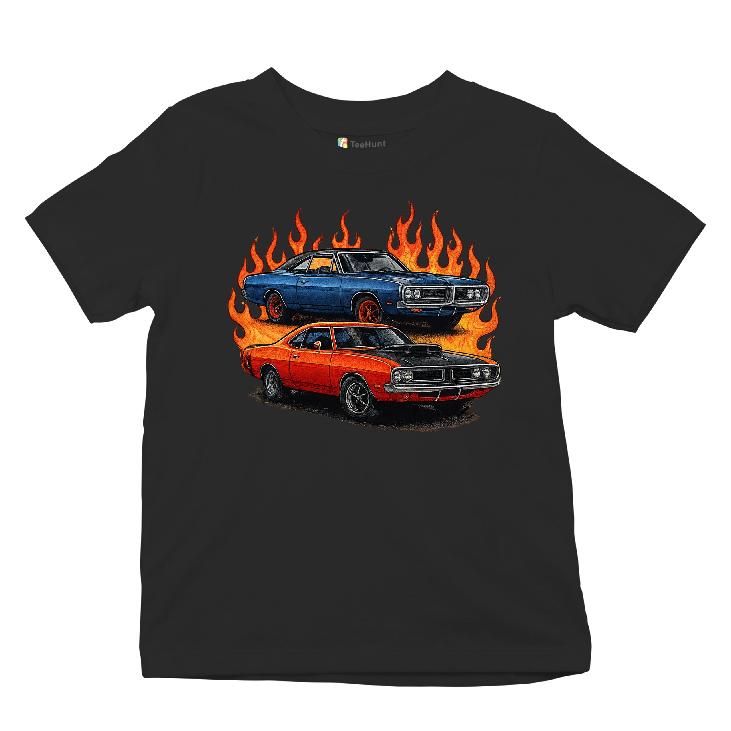 Classic American Muscle Car Flame Youth T-shirt Vintage Horsepower V8 Kids - Picture 6 of 50