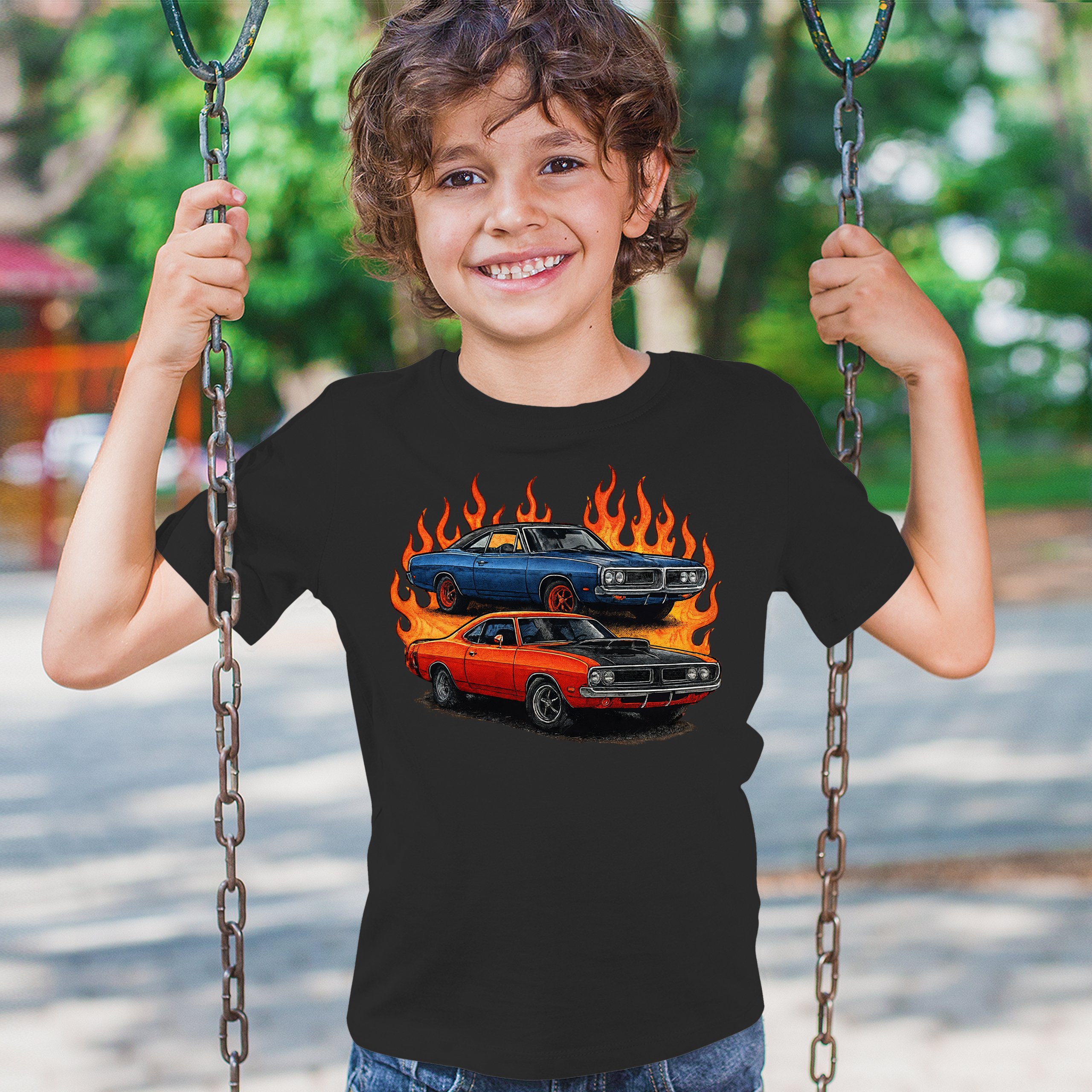 Classic American Muscle Car Flame Youth T-shirt Vintage Horsepower V8 Kids - Picture 5 of 50