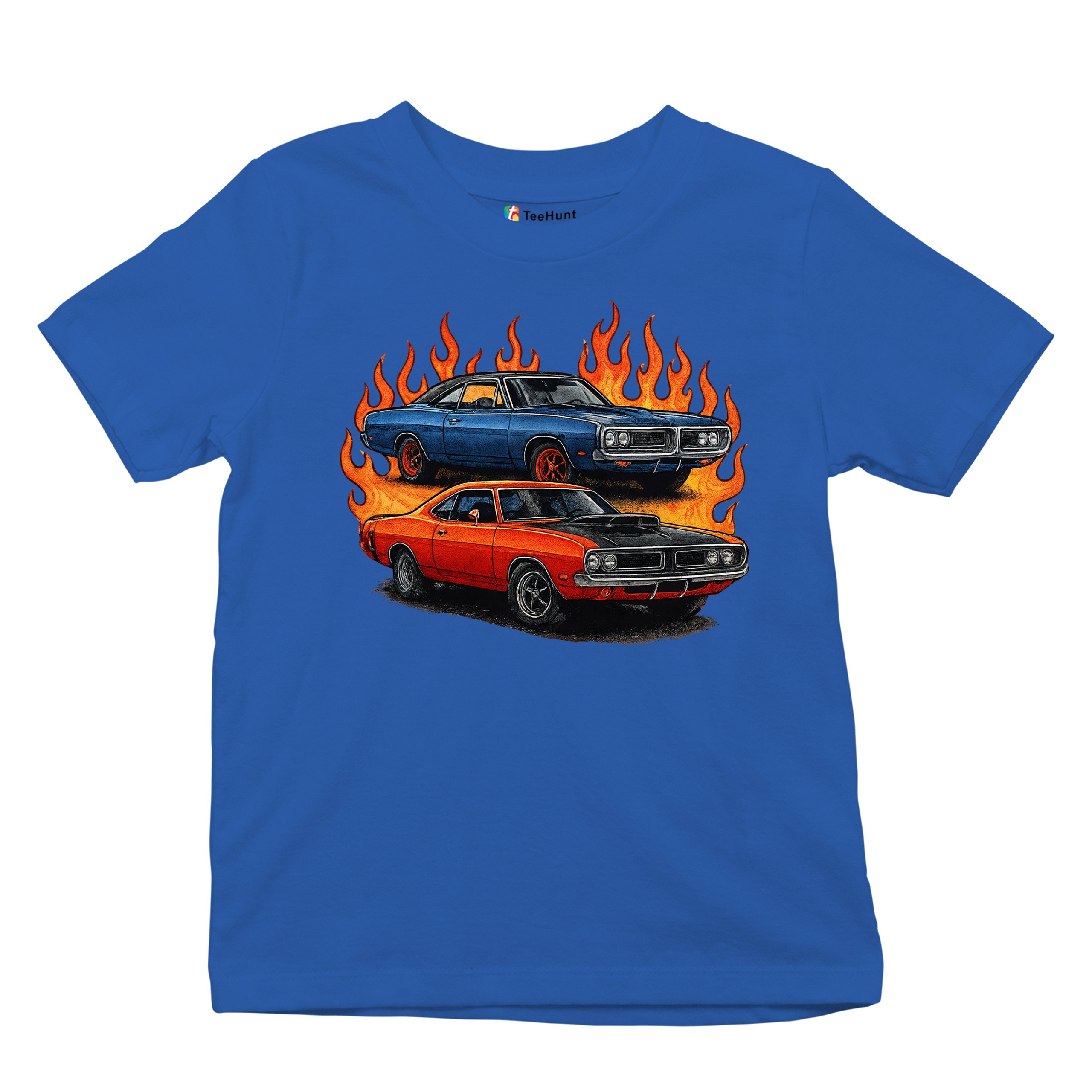 Classic American Muscle Car Flame Youth T-shirt Vintage Horsepower V8 Kids - Picture 41 of 50