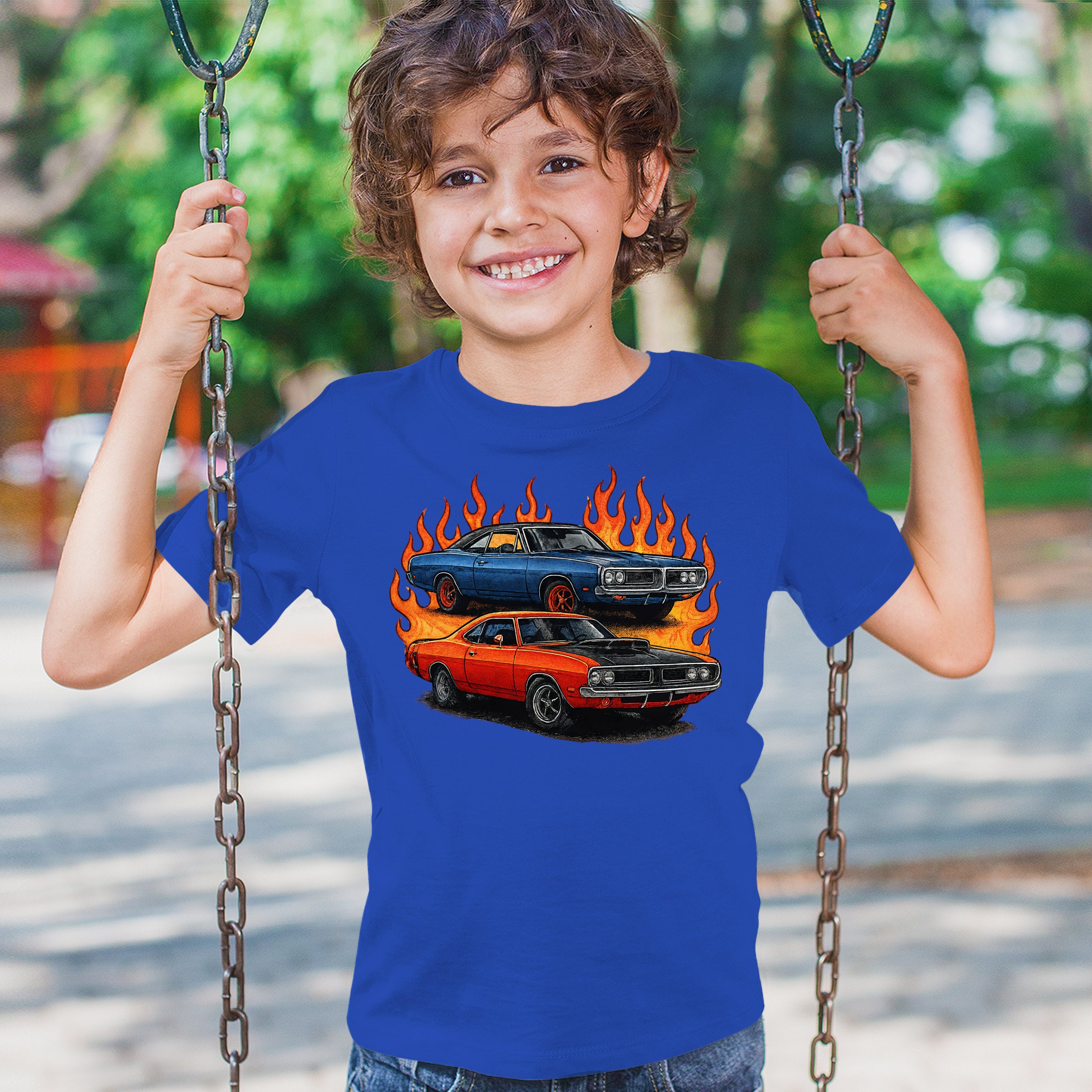 Classic American Muscle Car Flame Youth T-shirt Vintage Horsepower V8 Kids - Picture 40 of 50