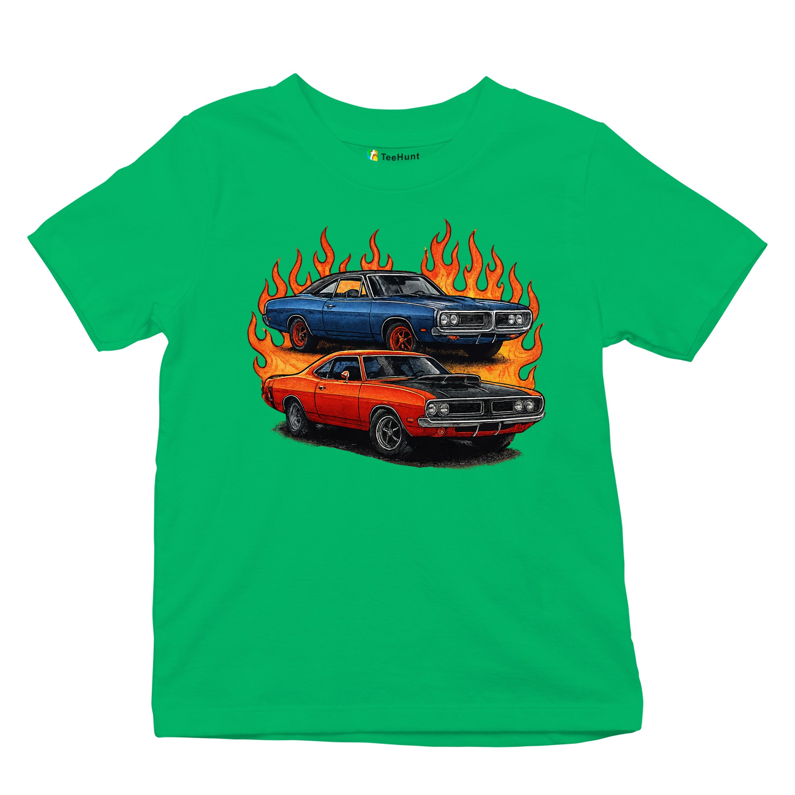Classic American Muscle Car Flame Youth T-shirt Vintage Horsepower V8 Kids - Picture 34 of 50