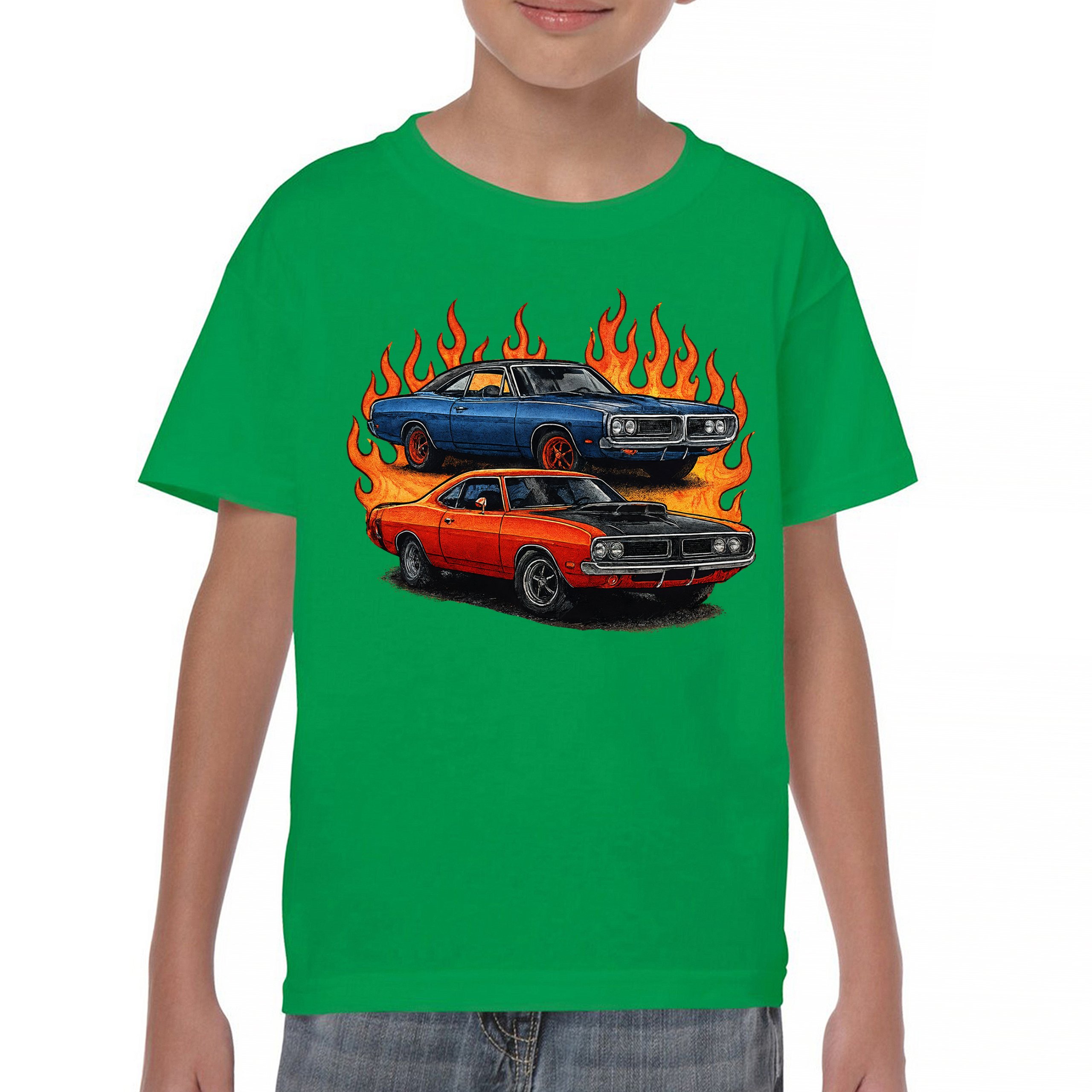 Classic American Muscle Car Flame Youth T-shirt Vintage Horsepower V8 Kids - Picture 30 of 50