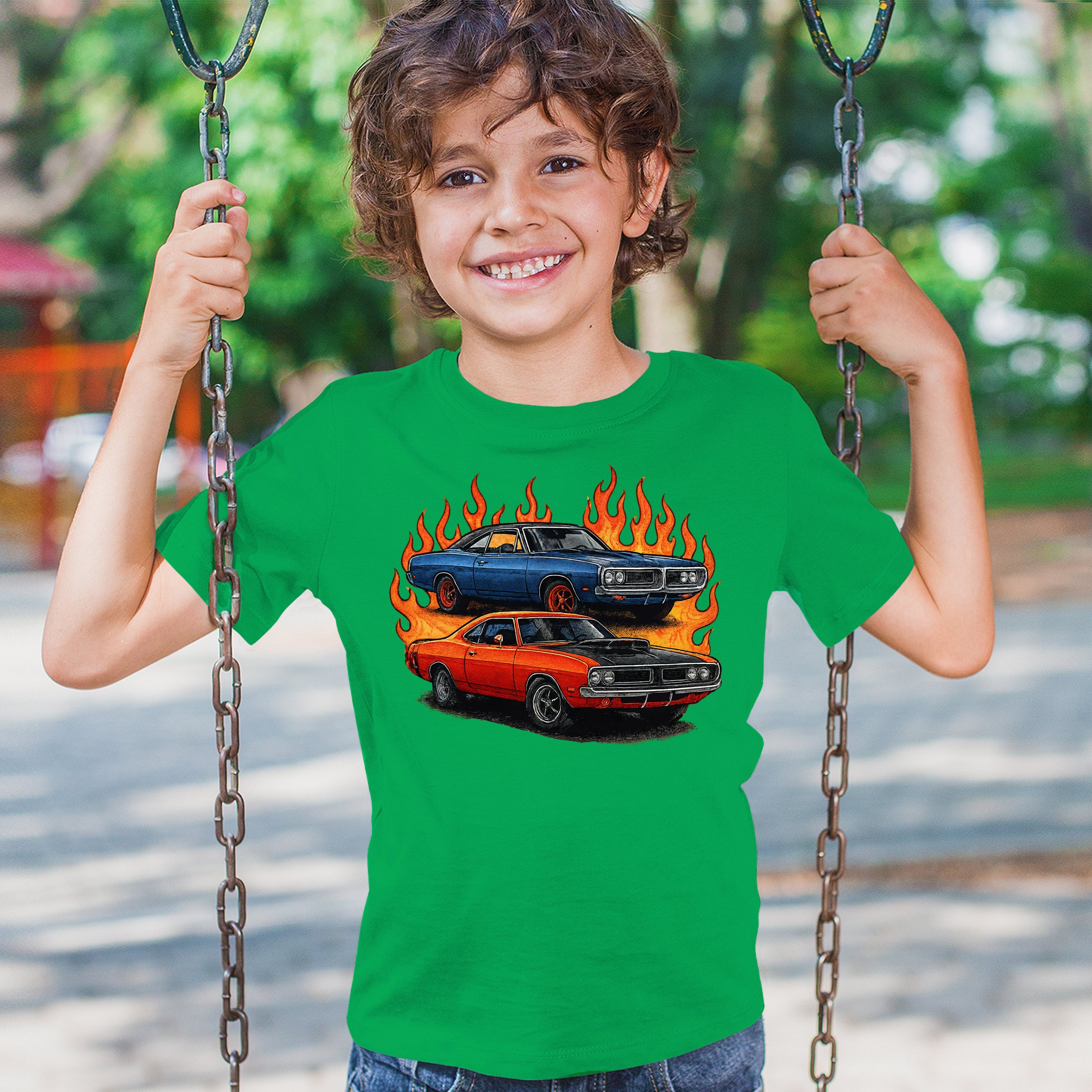 Classic American Muscle Car Flame Youth T-shirt Vintage Horsepower V8 Kids - Picture 33 of 50