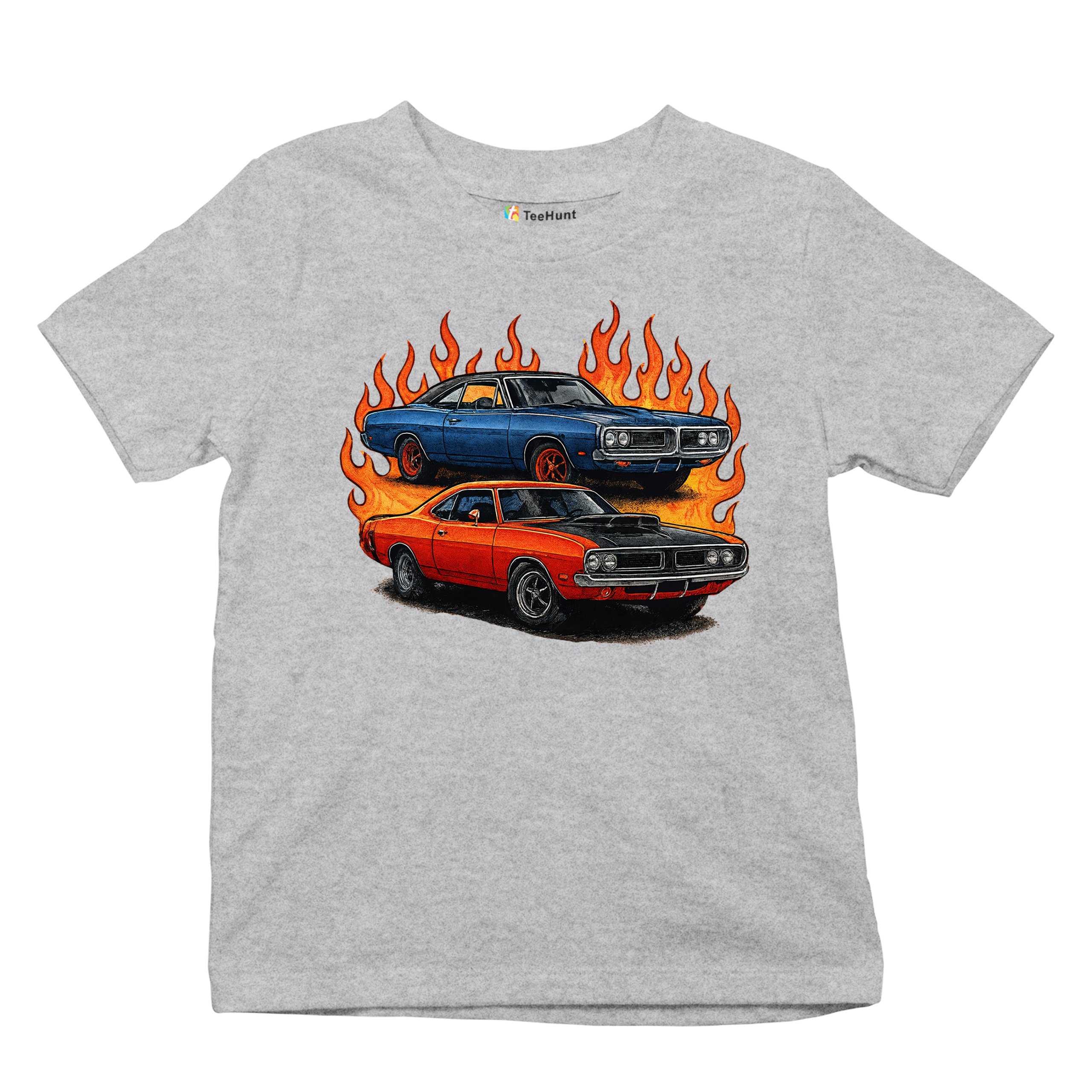 Classic American Muscle Car Flame Youth T-shirt Vintage Horsepower V8 Kids - Picture 13 of 50