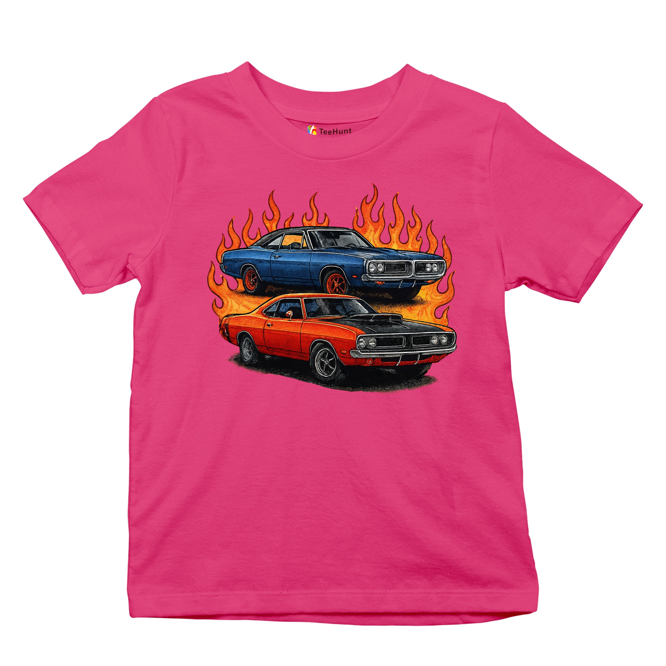 Classic American Muscle Car Flame Youth T-shirt Vintage Horsepower V8 Kids - Picture 48 of 50