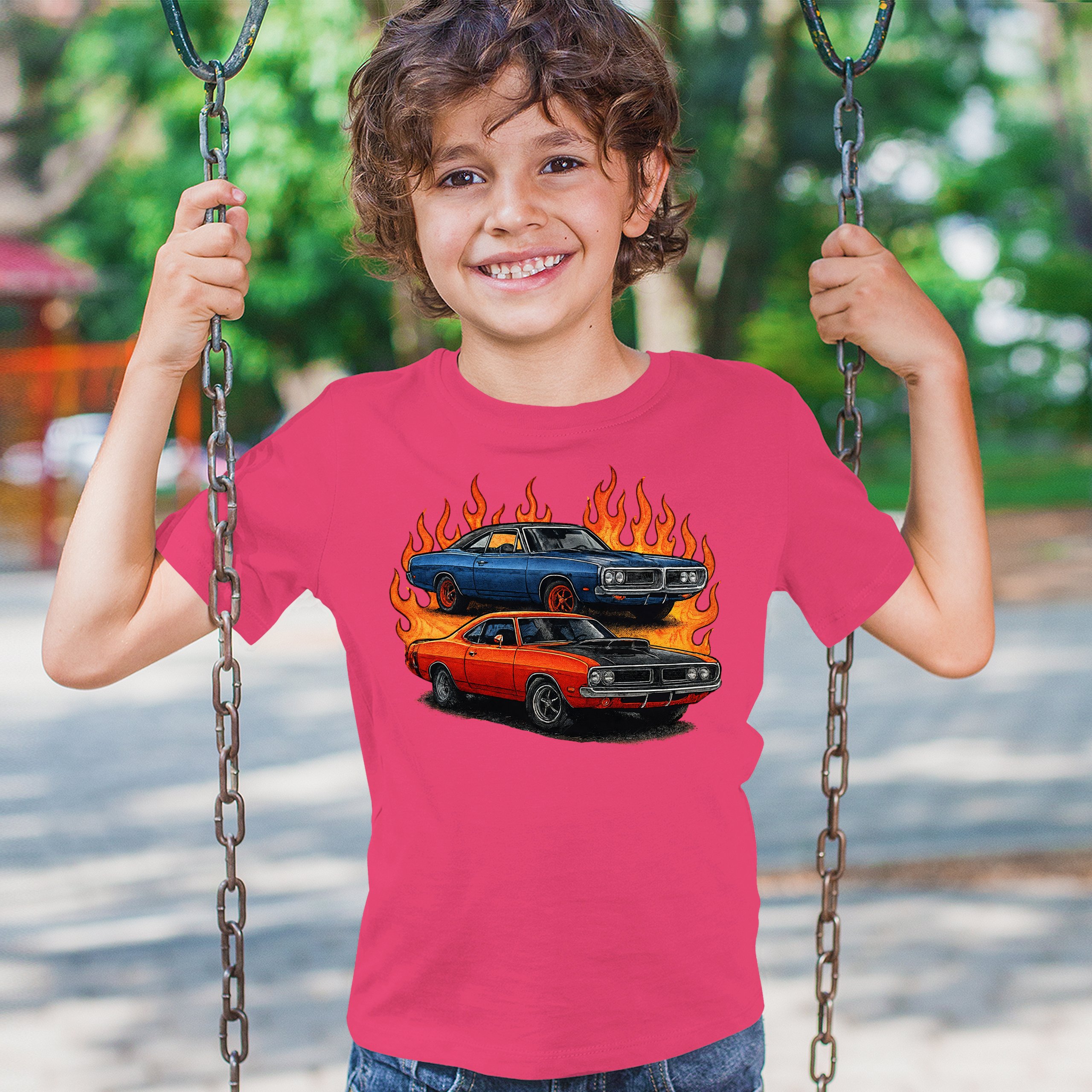 Classic American Muscle Car Flame Youth T-shirt Vintage Horsepower V8 Kids - Picture 47 of 50
