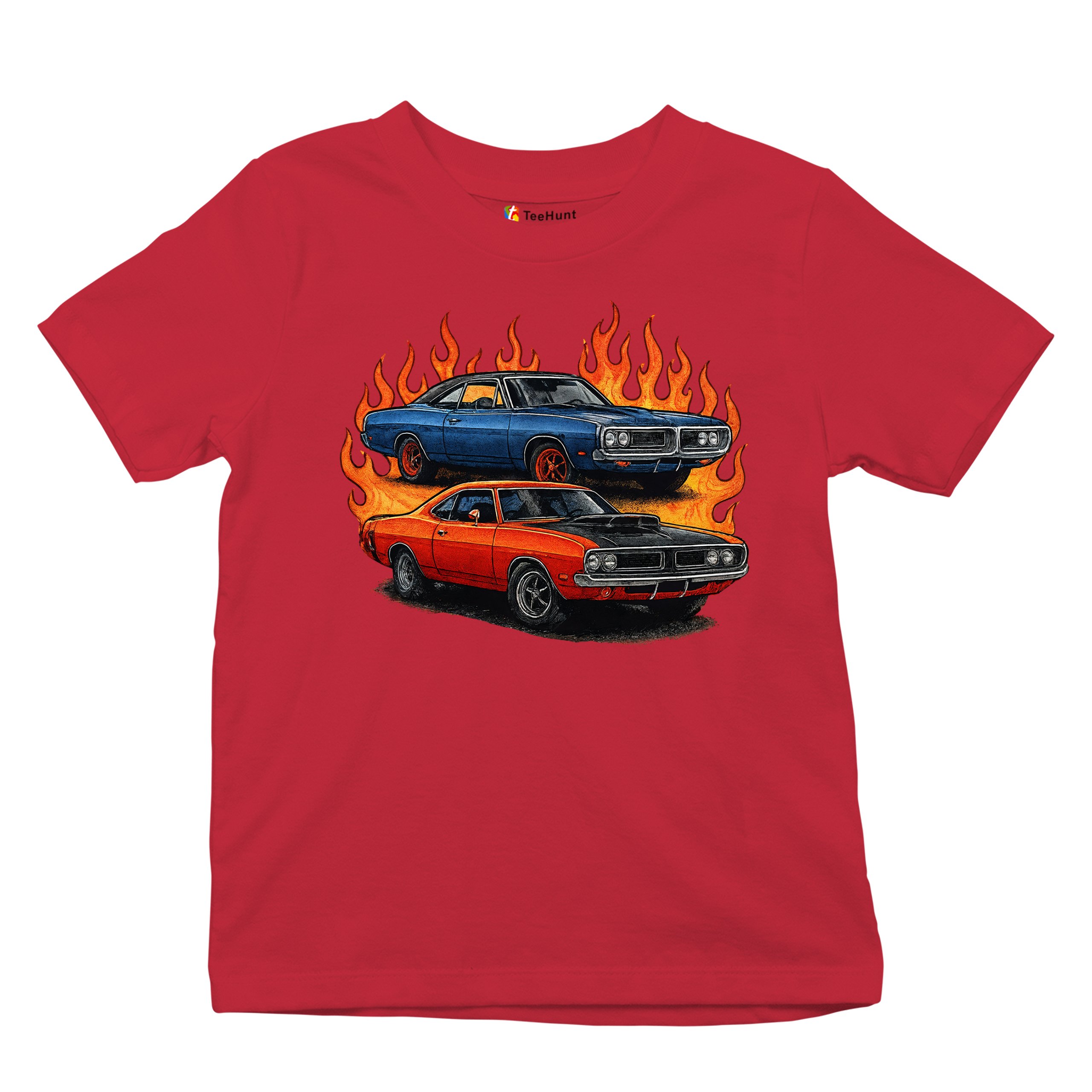 Classic American Muscle Car Flame Youth T-shirt Vintage Horsepower V8 Kids - Picture 20 of 50