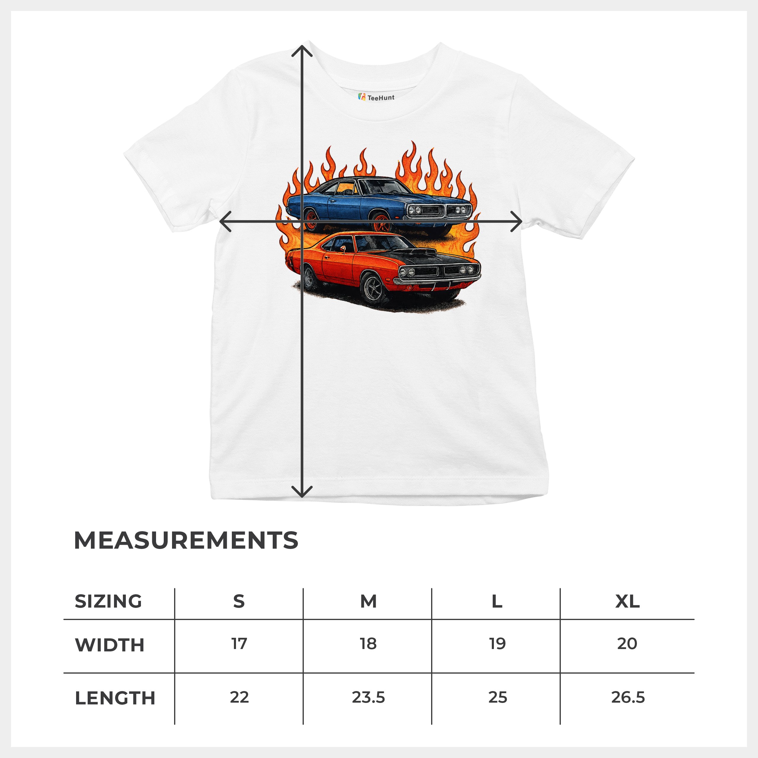 Classic American Muscle Car Flame Youth T-shirt Vintage Horsepower V8 Kids - Picture 29 of 50