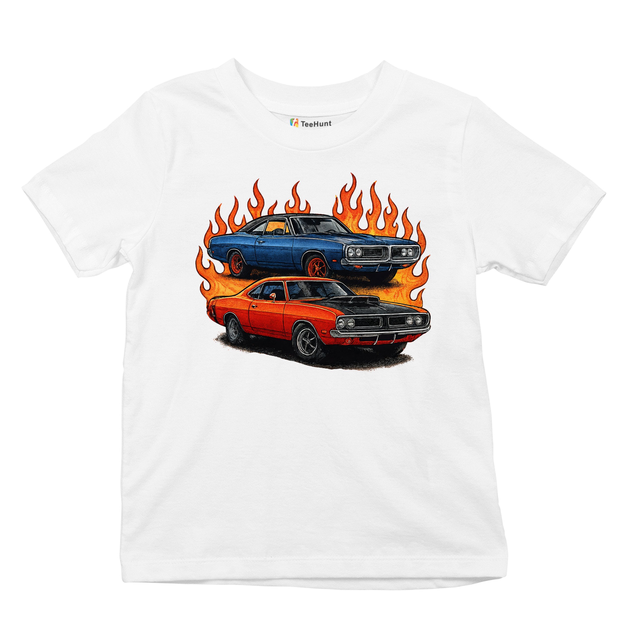 Classic American Muscle Car Flame Youth T-shirt Vintage Horsepower V8 Kids - Picture 27 of 50