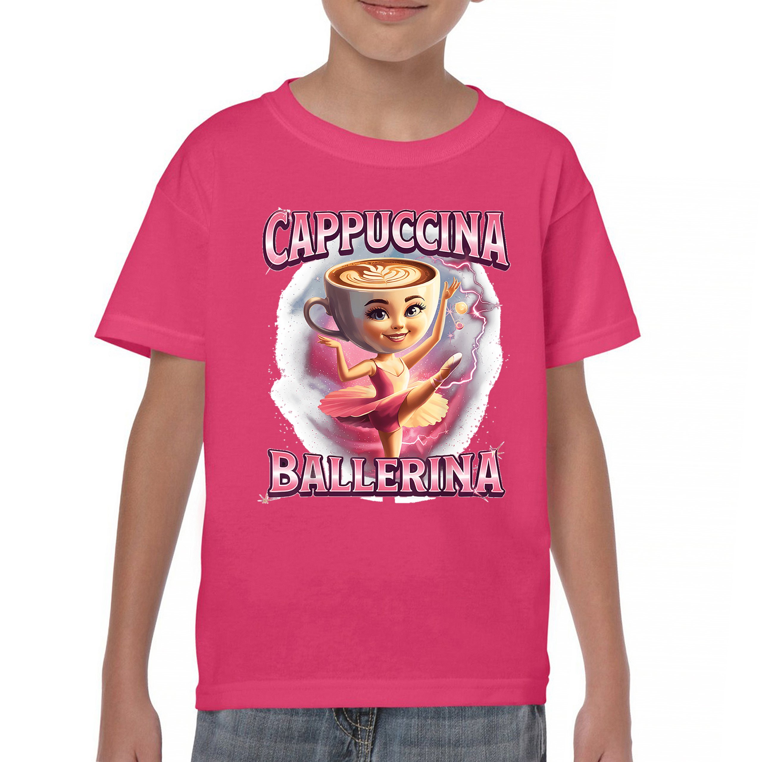 Cappuccina Ballerina Youth T-shirt Italian Brainrot Gen Z Alpha Meme Kids - Picture 44 of 50