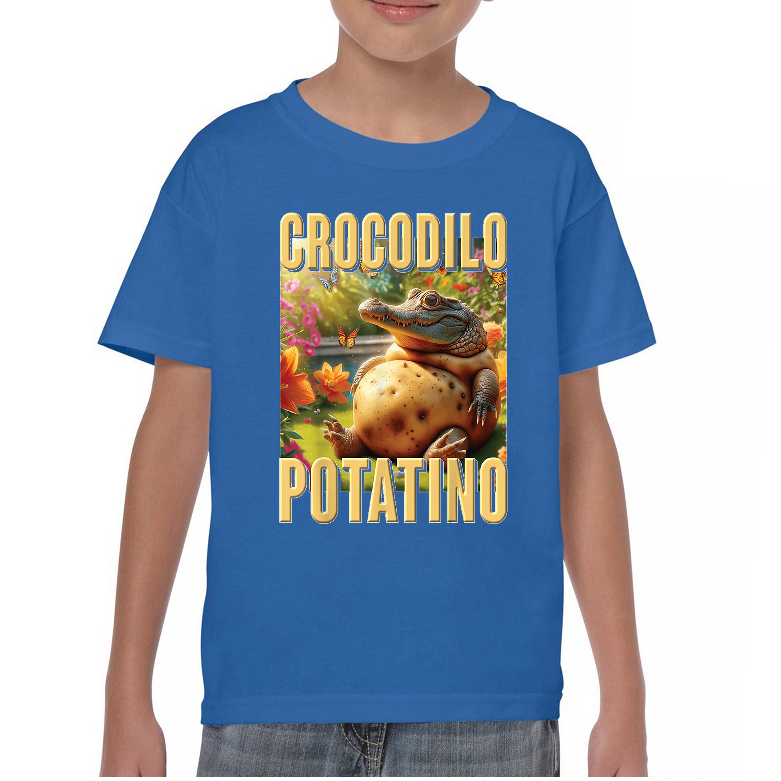 Crocodilo Potatino Youth T-shirt Fun Italian Brainrot Gen Z Alpha Meme Kids - Picture 37 of 50