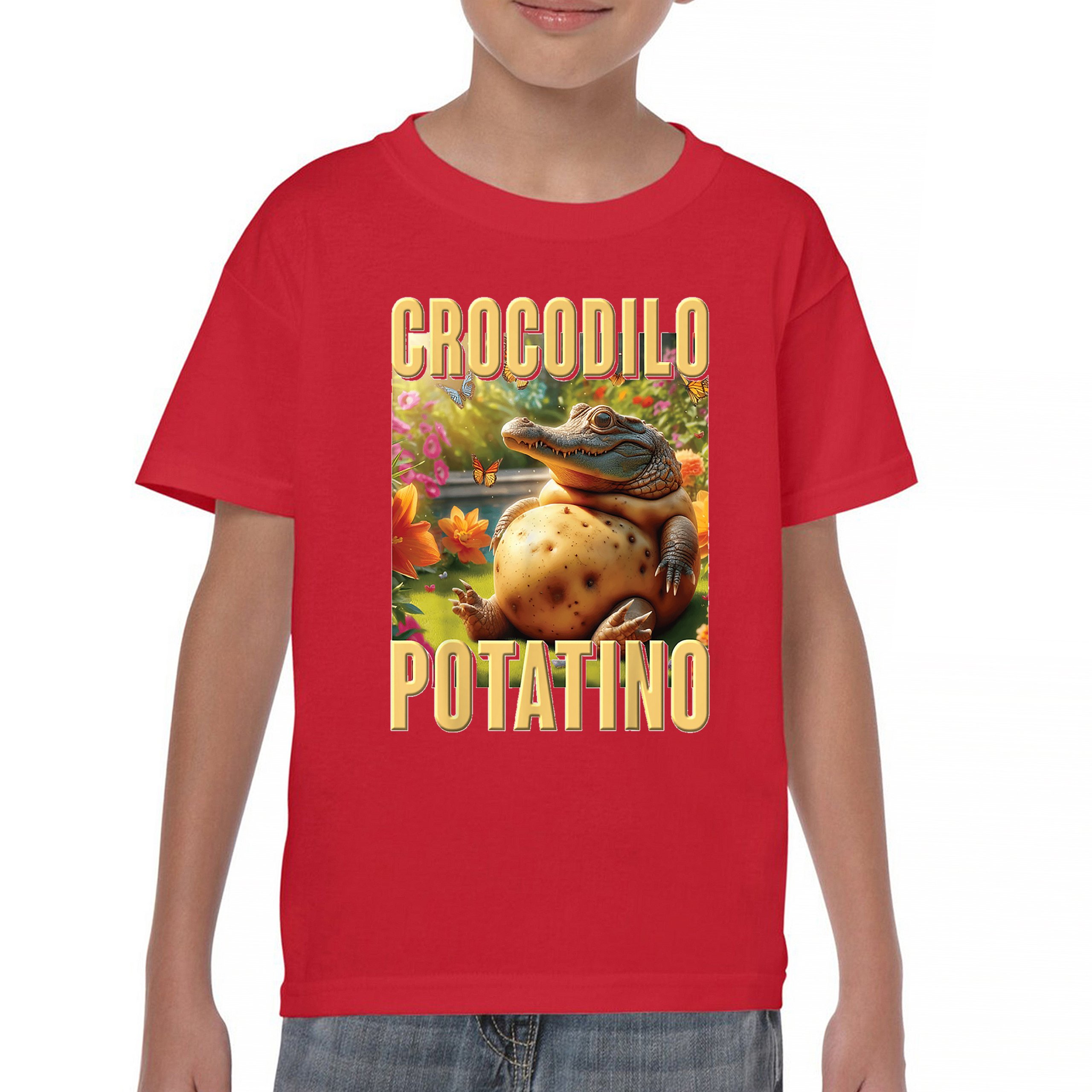 Crocodilo Potatino Youth T-shirt Fun Italian Brainrot Gen Z Alpha Meme Kids - Picture 16 of 50