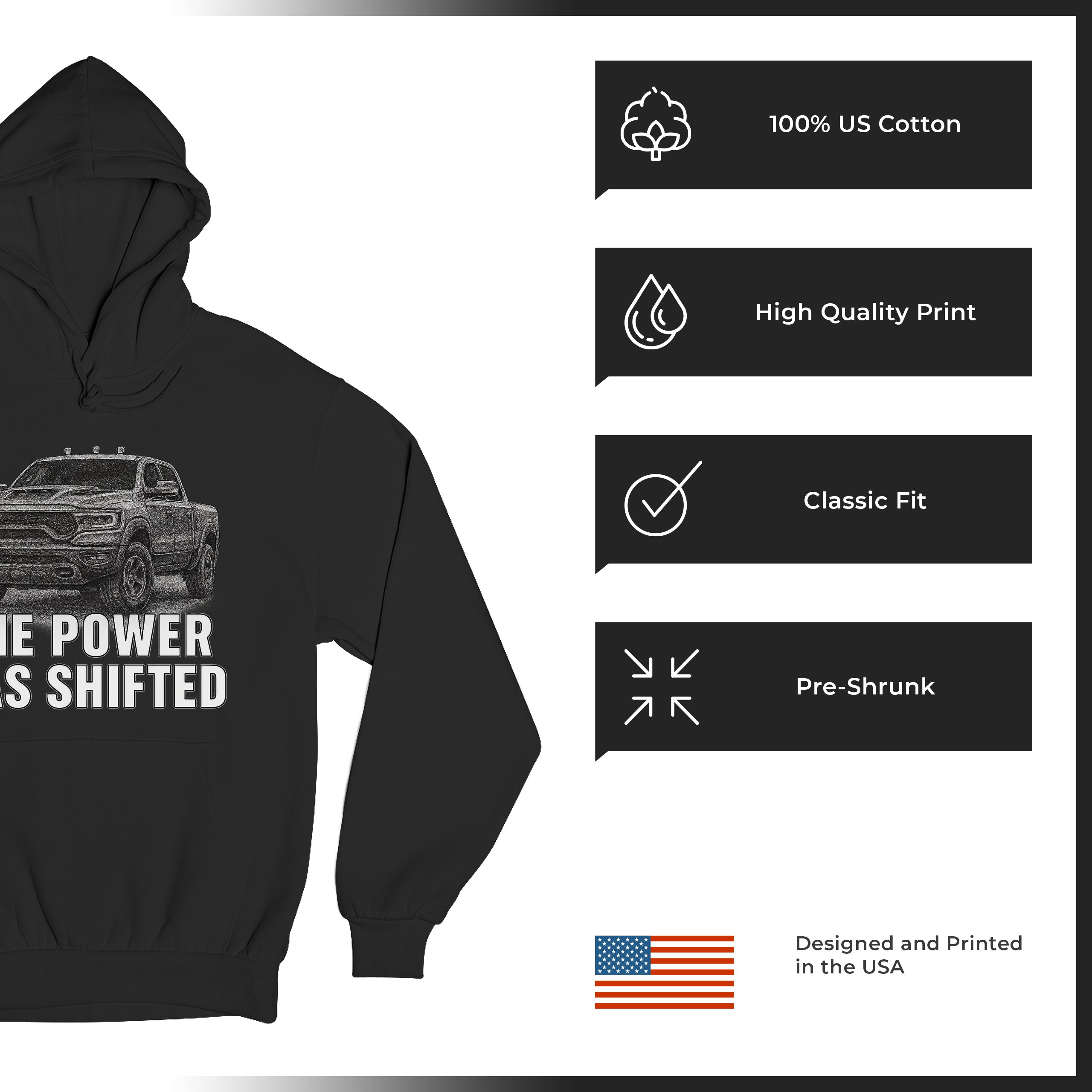 The Power Has Shifted Unisex Hoodie American 4x4 Offroad Pickup Truck - Picture 7 of 57