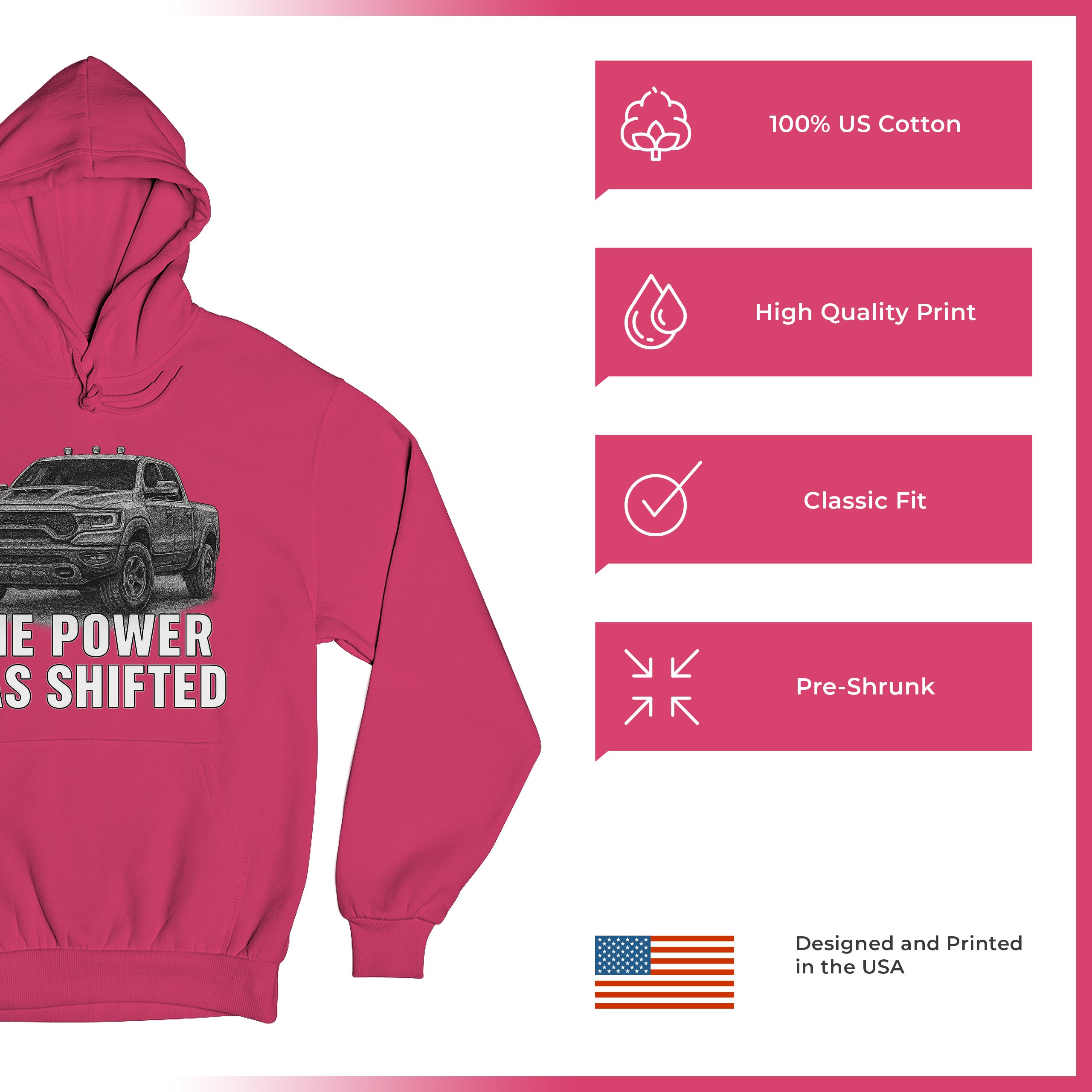 The Power Has Shifted Unisex Hoodie American 4x4 Offroad Pickup Truck - Picture 56 of 57
