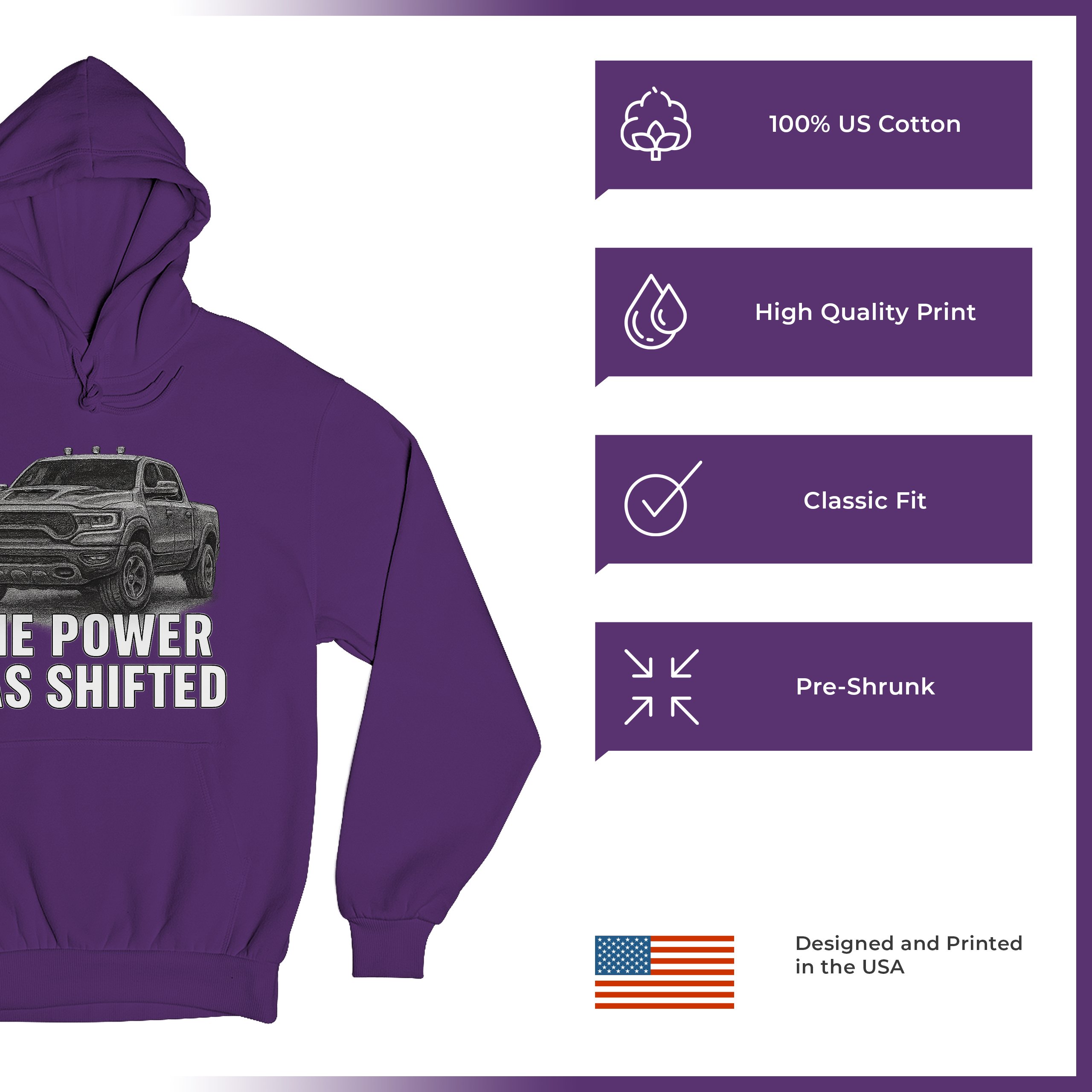 The Power Has Shifted Unisex Hoodie American 4x4 Offroad Pickup Truck - Picture 28 of 57