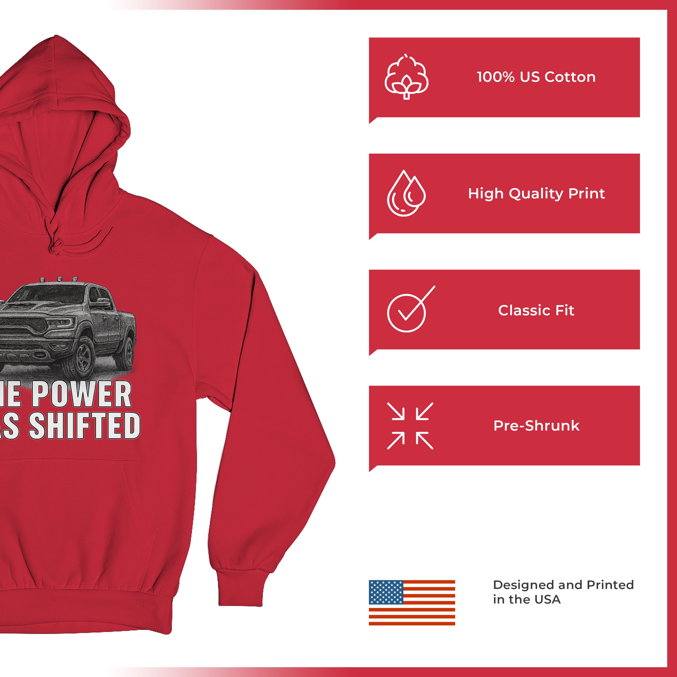 The Power Has Shifted Unisex Hoodie American 4x4 Offroad Pickup Truck - Picture 35 of 57