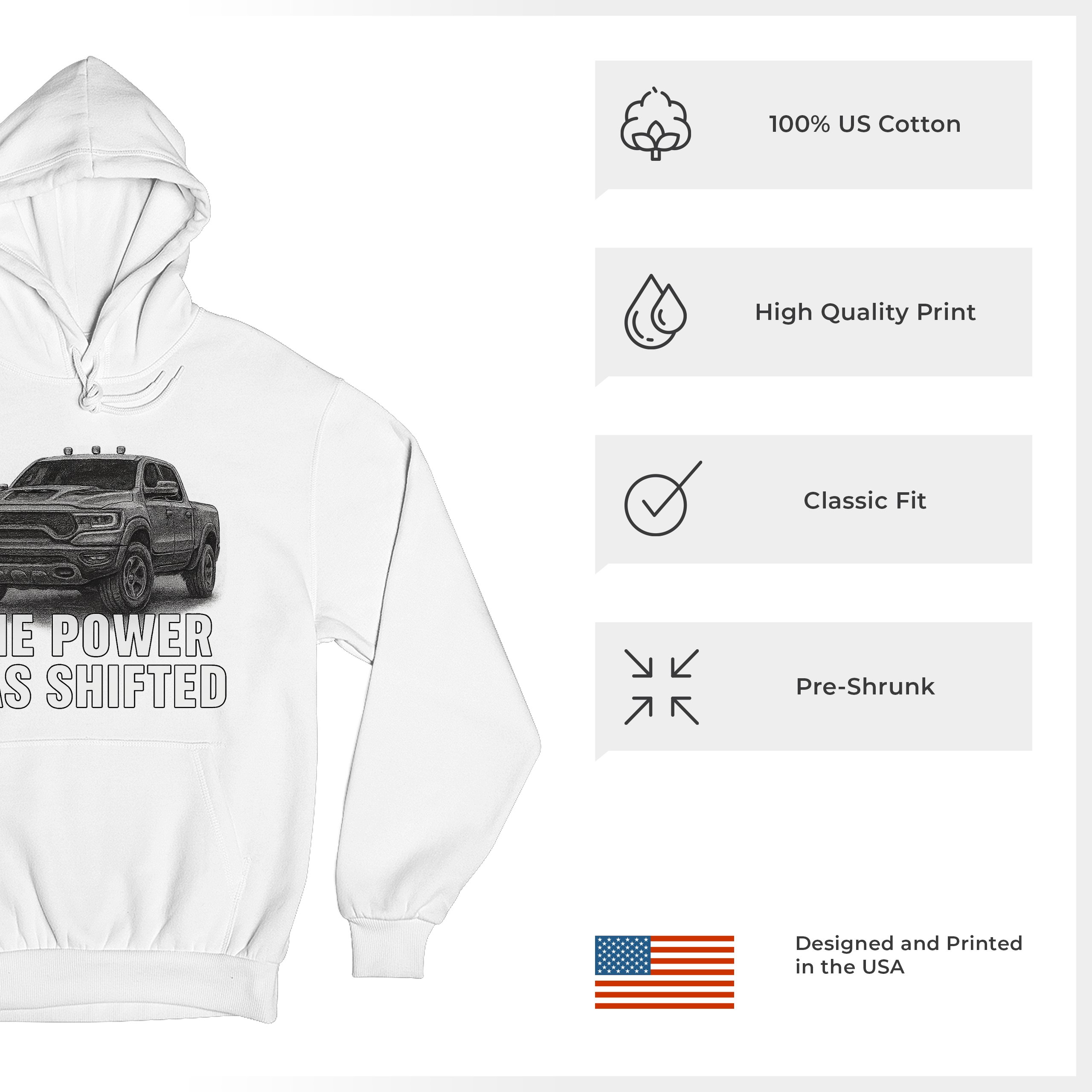 The Power Has Shifted Unisex Hoodie American 4x4 Offroad Pickup Truck - Picture 42 of 57