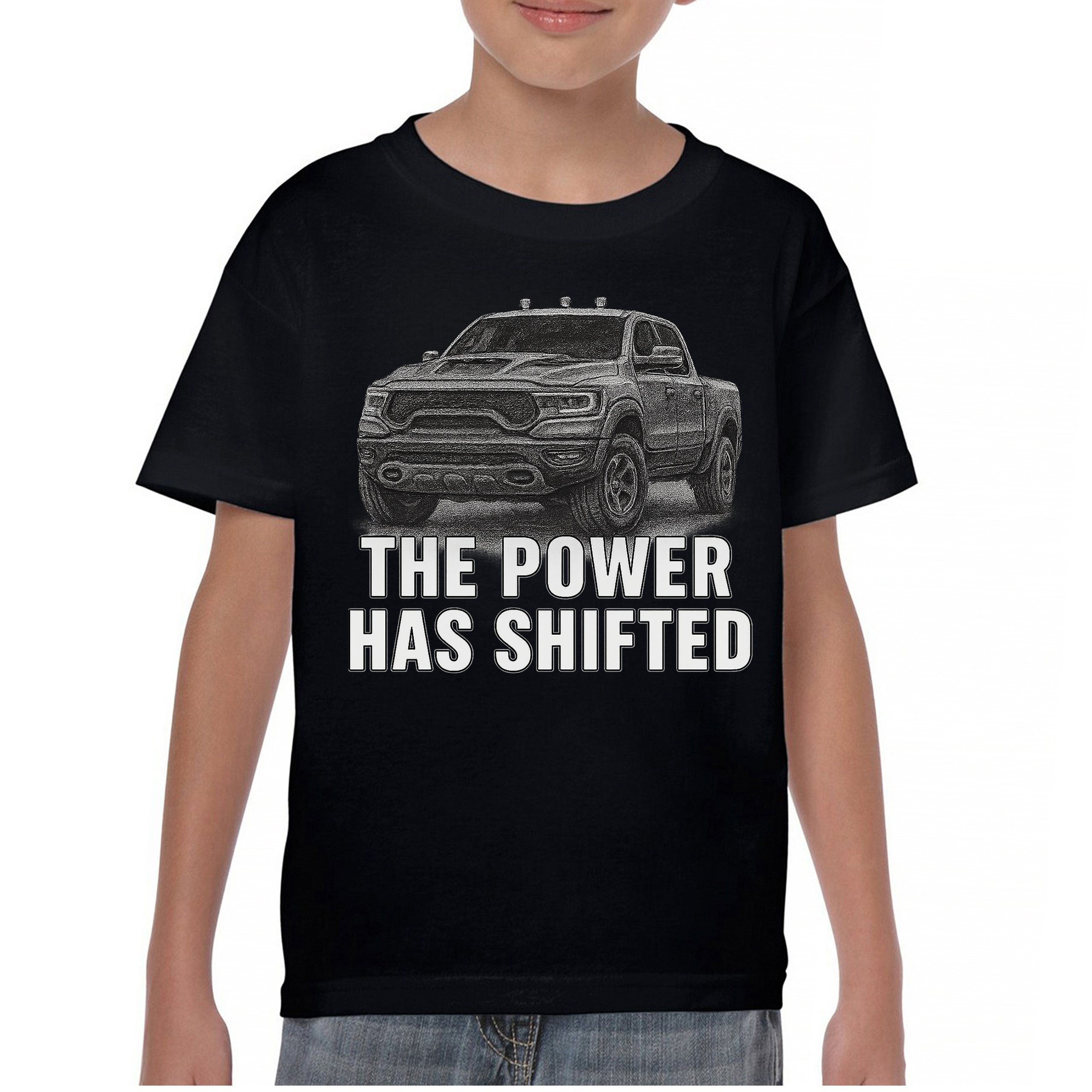 The Power Has Shifted Youth T-shirt American 4x4 Offroad Pickup Truck Kids - Picture 2 of 50
