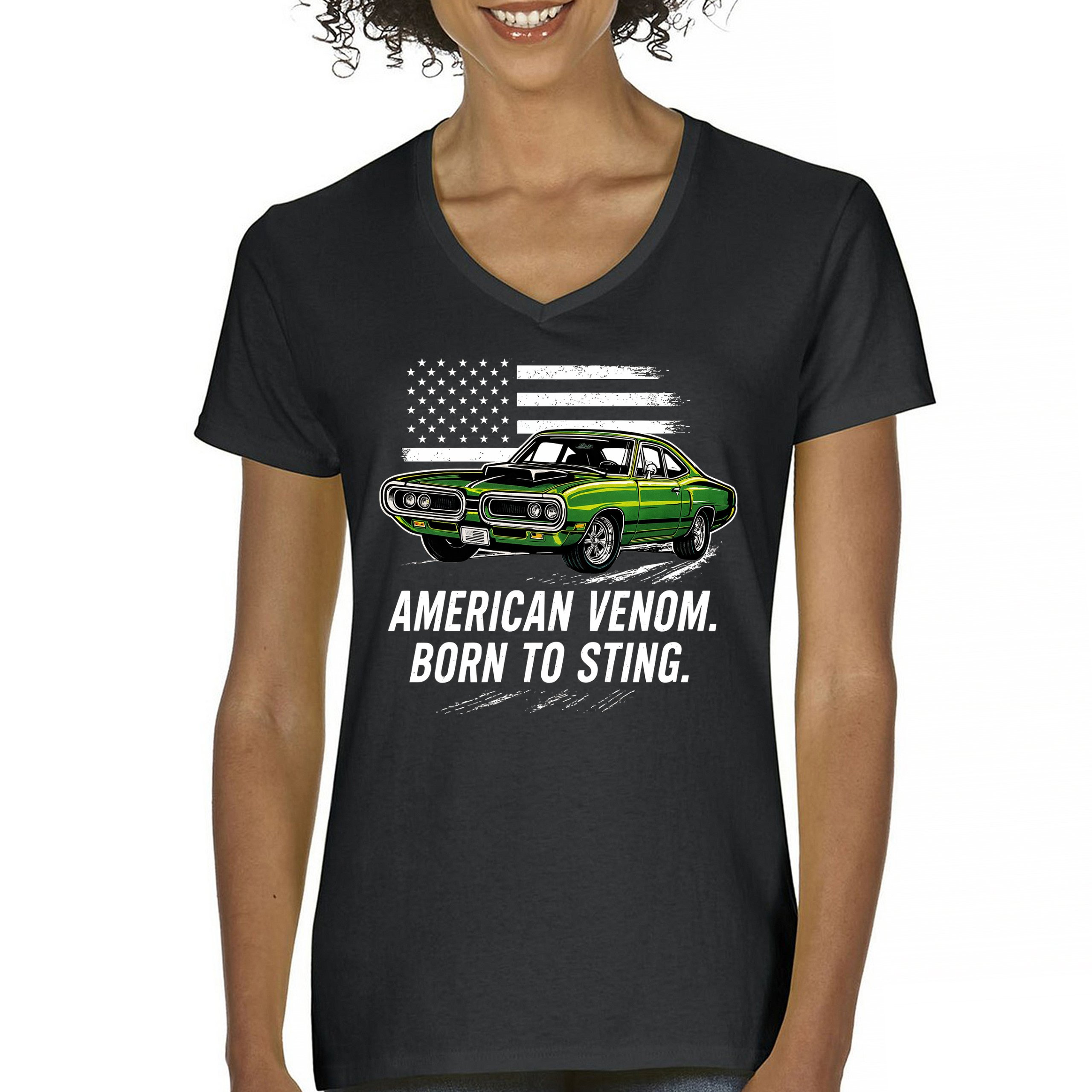 American Venom Muscle Car Women’s V-Neck T-shirt Classic Patriotic Vintage