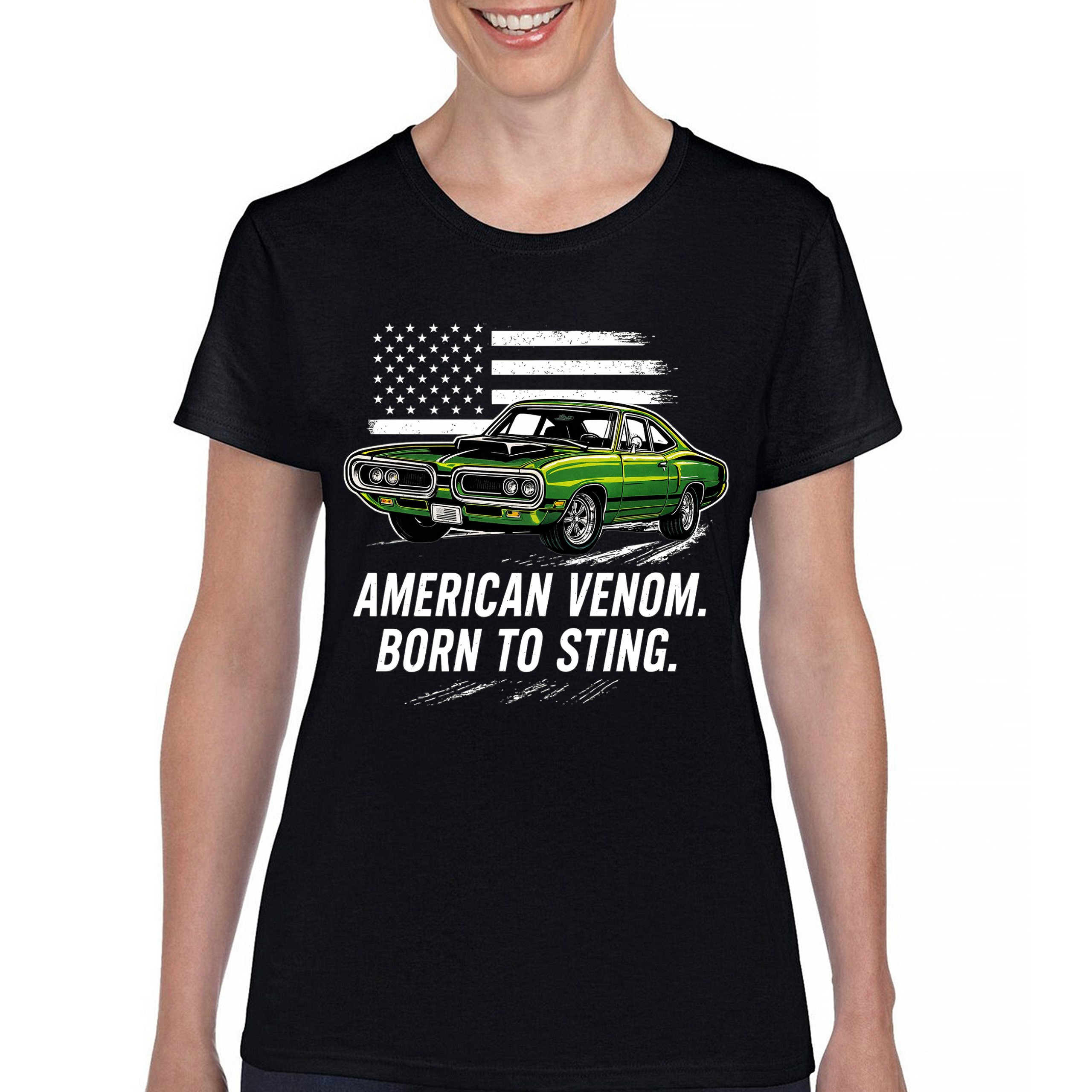 American Venom Muscle Car T-Shirt Classic Patriotic Vintage Women’s Tee