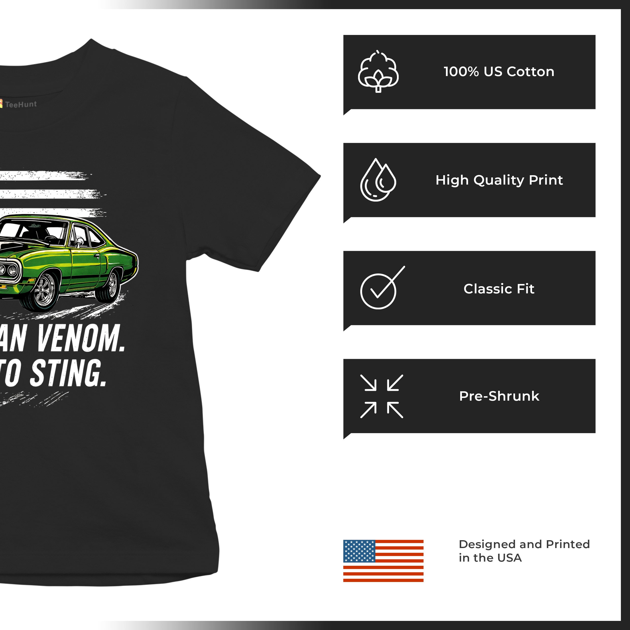American Venom Muscle Car Youth T-shirt Classic Patriotic Vintage Kids - Picture 7 of 50