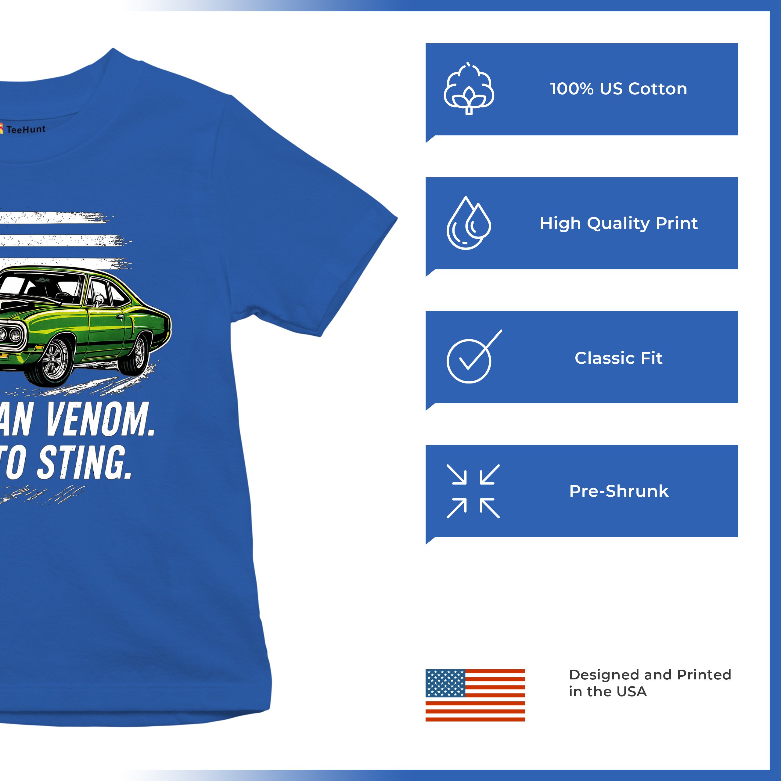 American Venom Muscle Car Youth T-shirt Classic Patriotic Vintage Kids - Picture 42 of 50