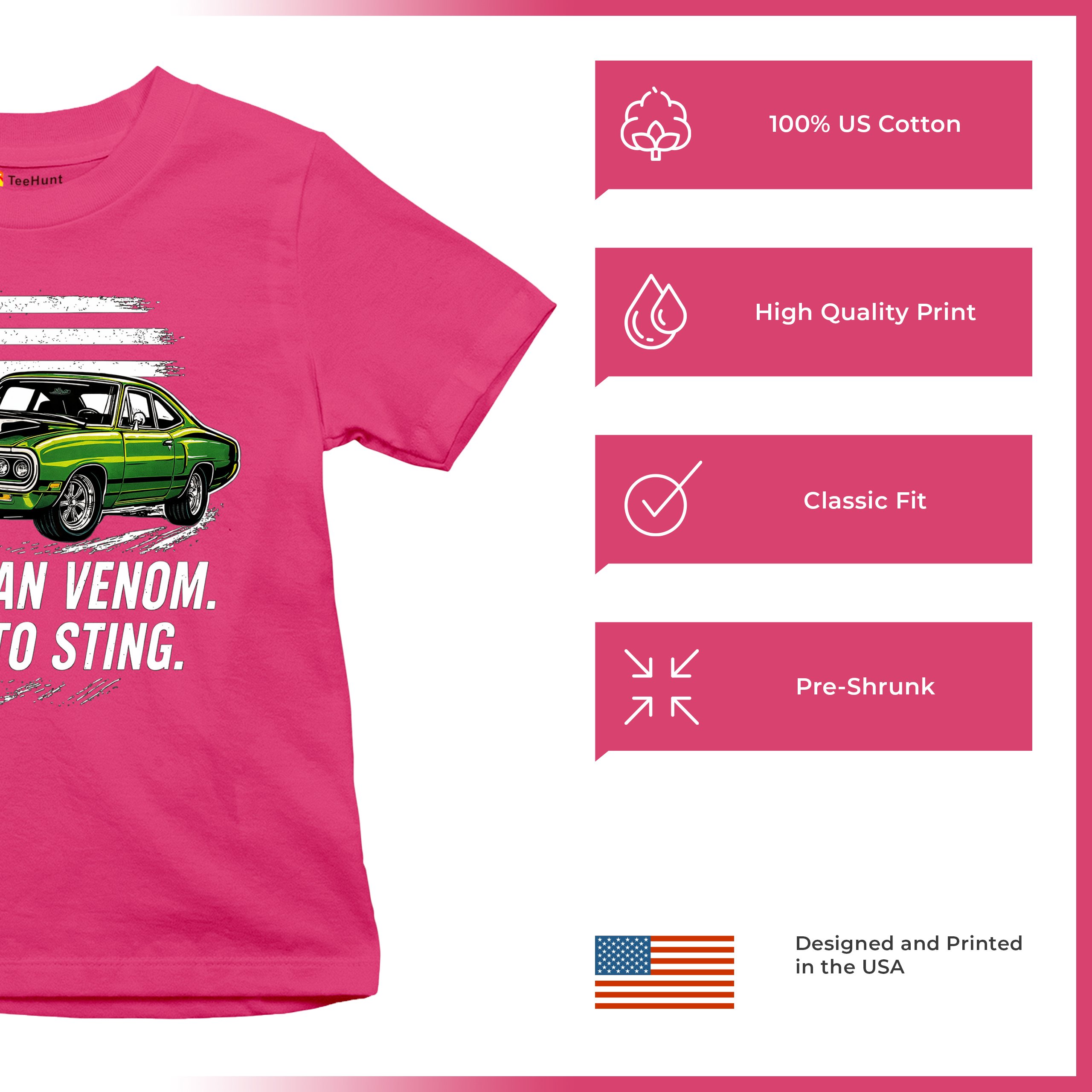 American Venom Muscle Car Youth T-shirt Classic Patriotic Vintage Kids - Picture 49 of 50