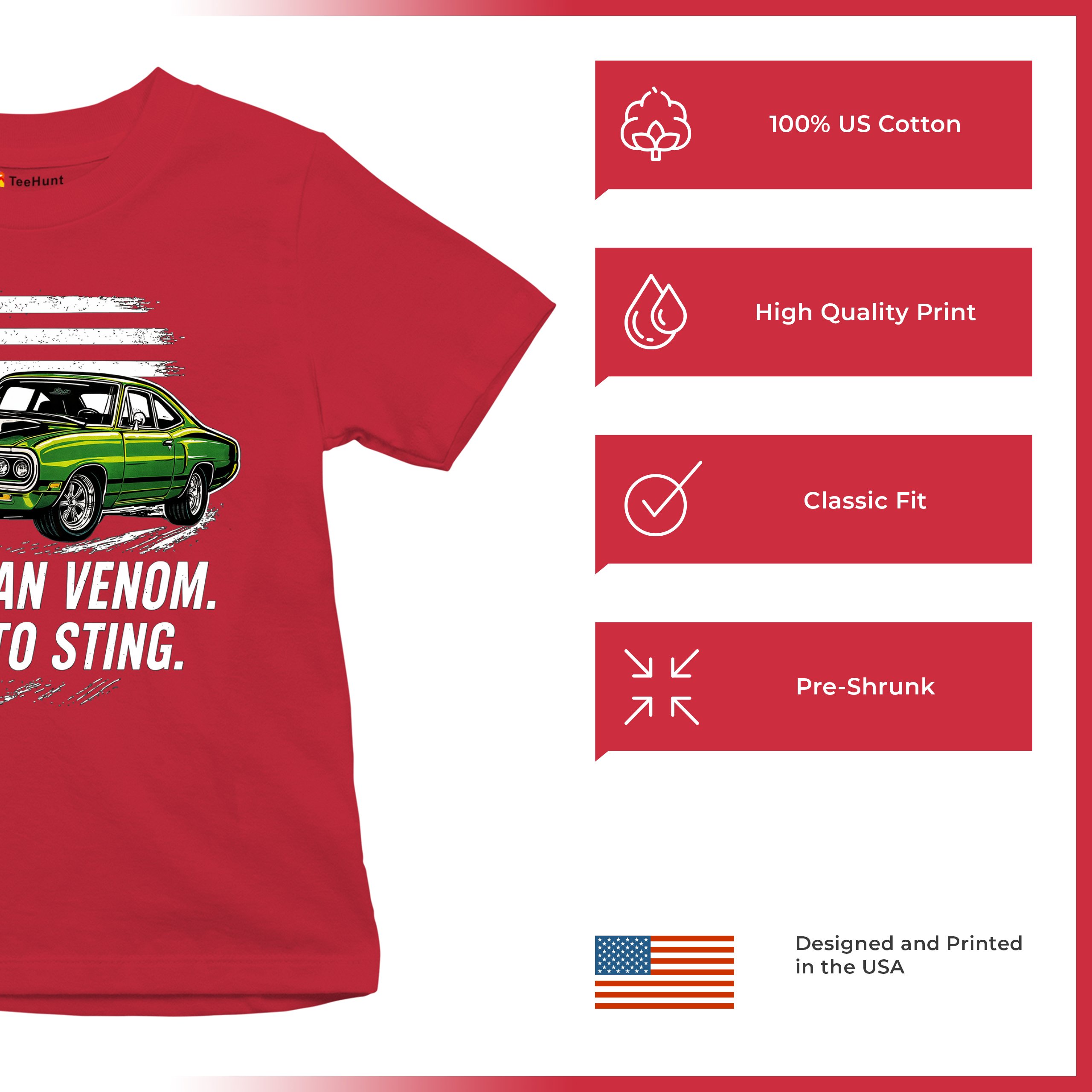 American Venom Muscle Car Youth T-shirt Classic Patriotic Vintage Kids - Picture 21 of 50