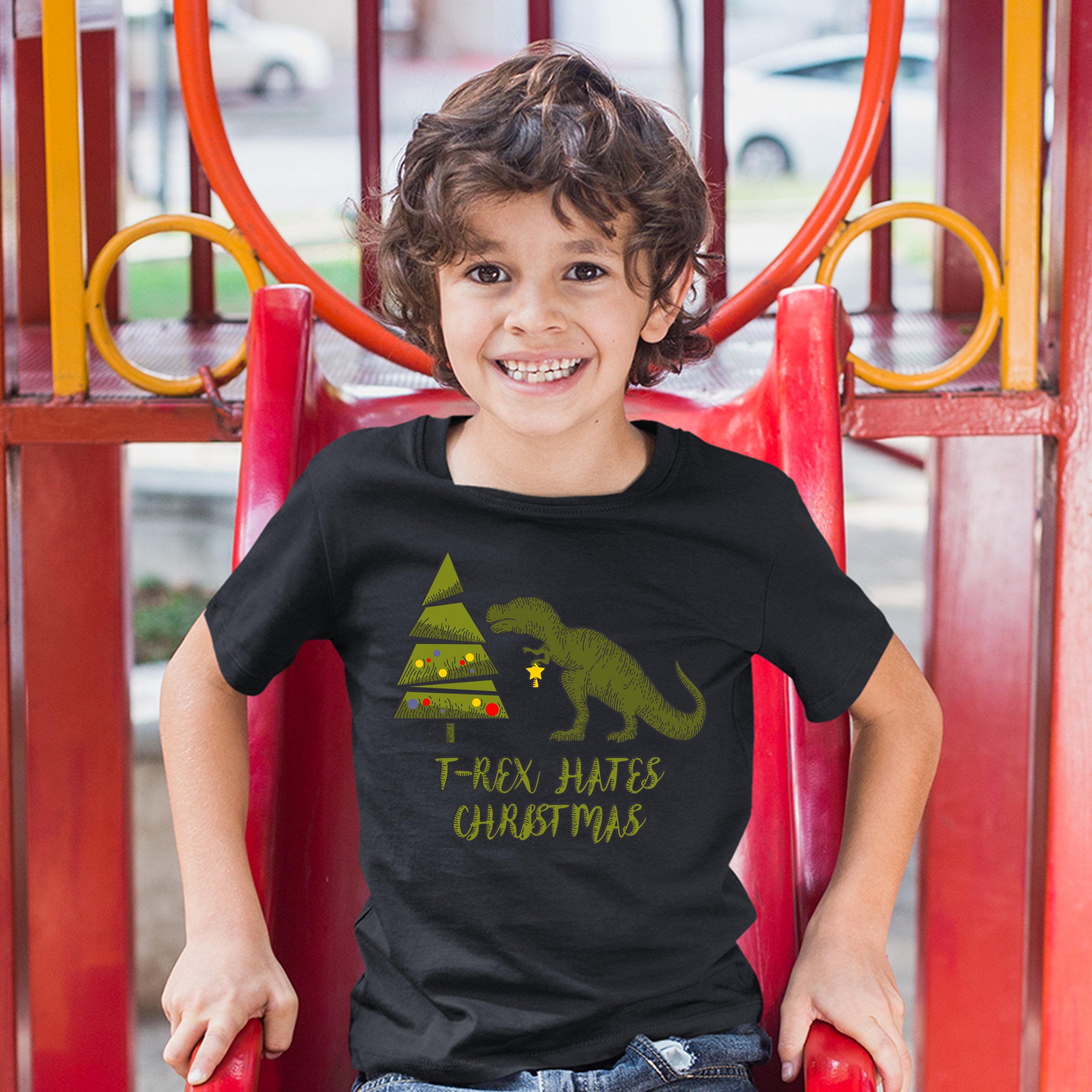 T-Rex Hates Christmas Youth T-shirt Funny Dinosaur Xmas Eve Festive Kids - Picture 9 of 29