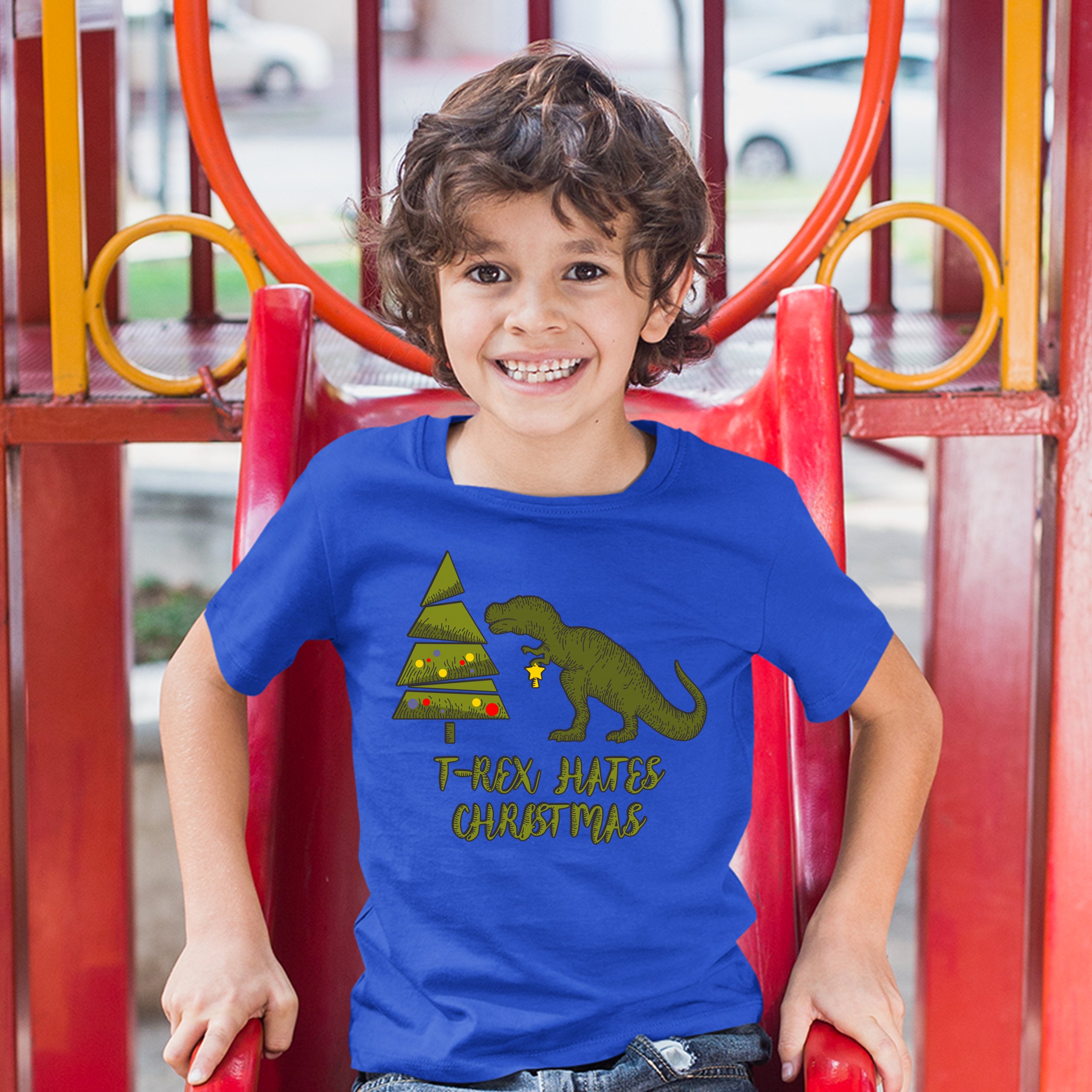 T-Rex Hates Christmas Youth T-shirt Funny Dinosaur Xmas Eve Festive Kids - Picture 25 of 29