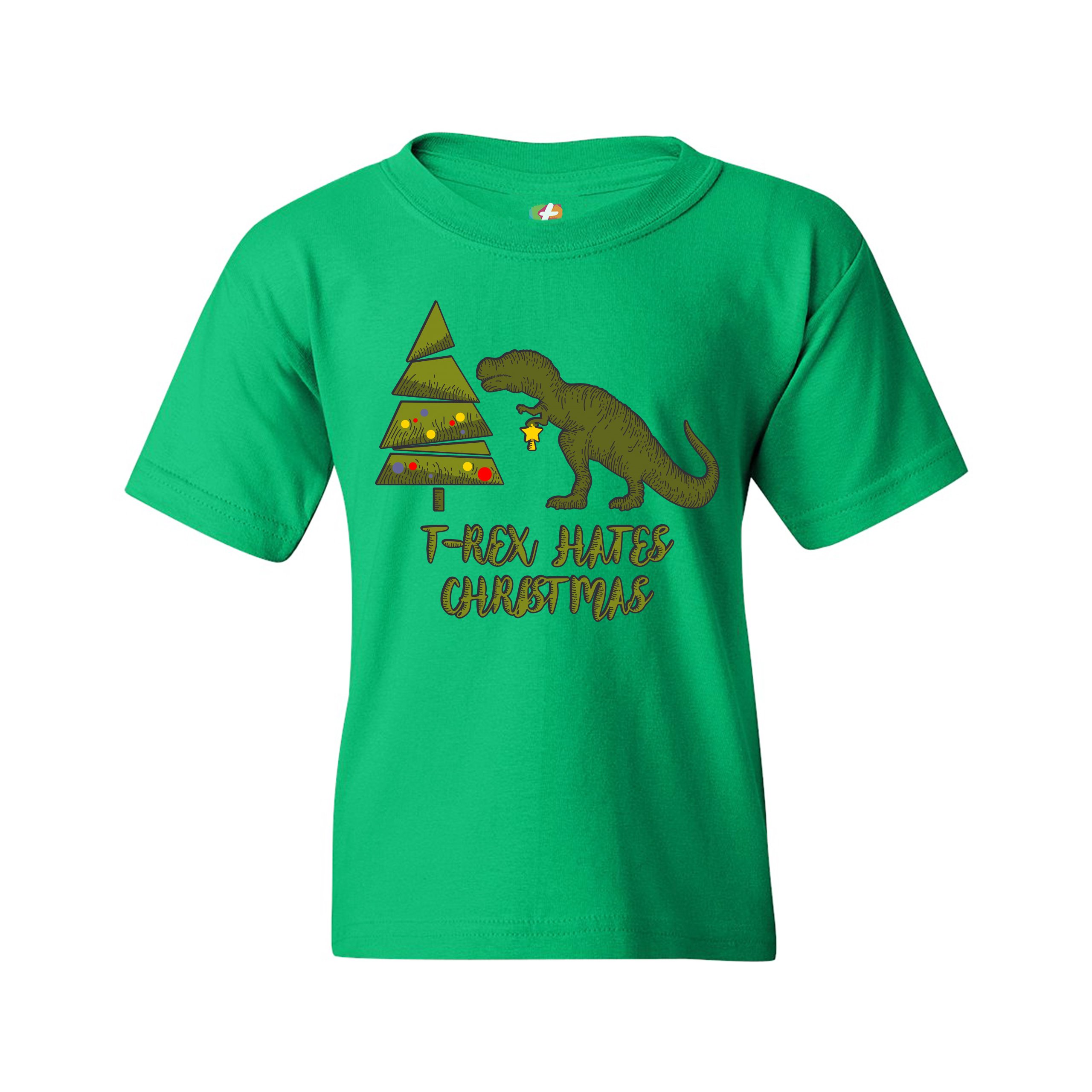 T-Rex Hates Christmas Youth T-shirt Funny Dinosaur Xmas Eve Festive Kids - Picture 19 of 29