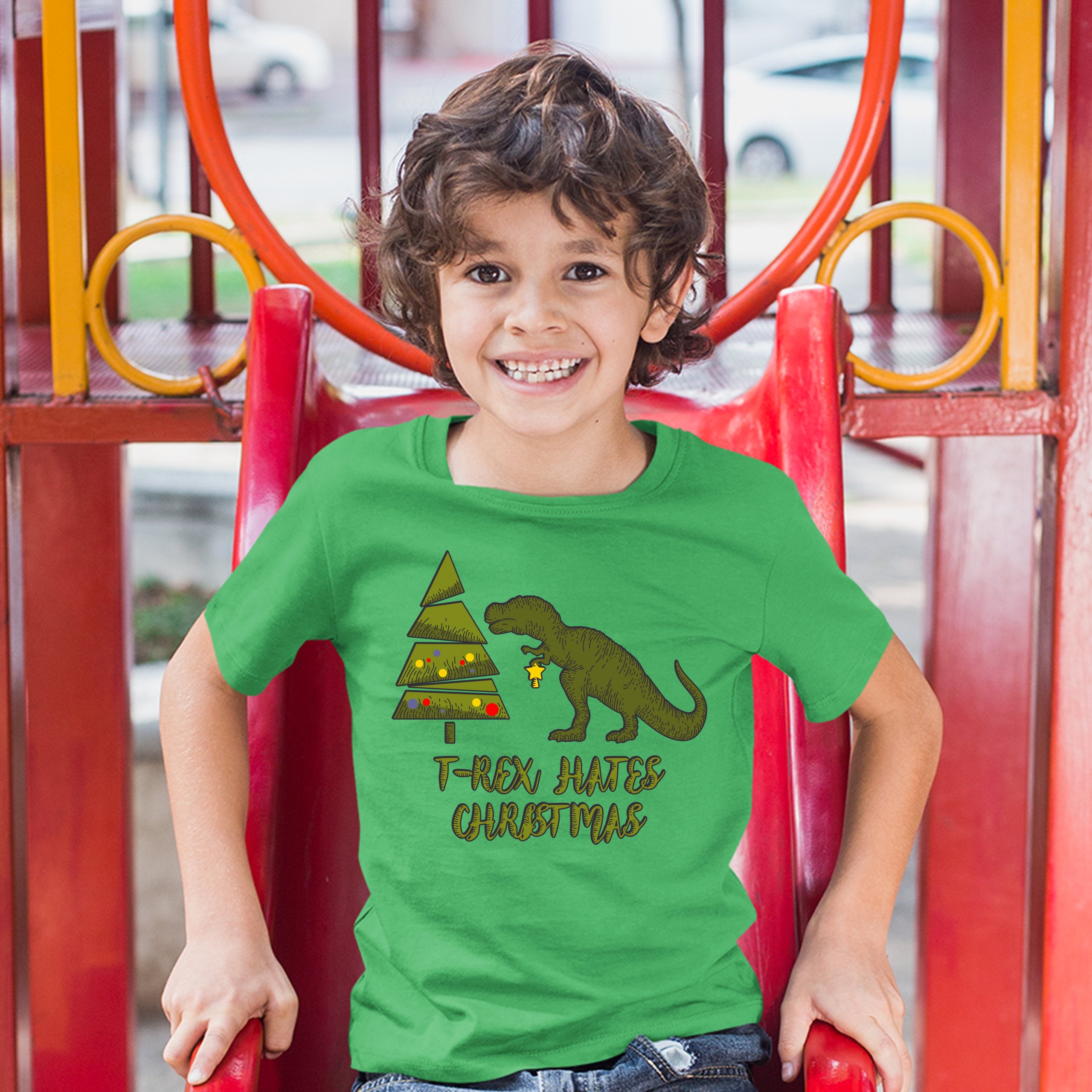 T-Rex Hates Christmas Youth T-shirt Funny Dinosaur Xmas Eve Festive Kids - Picture 21 of 29