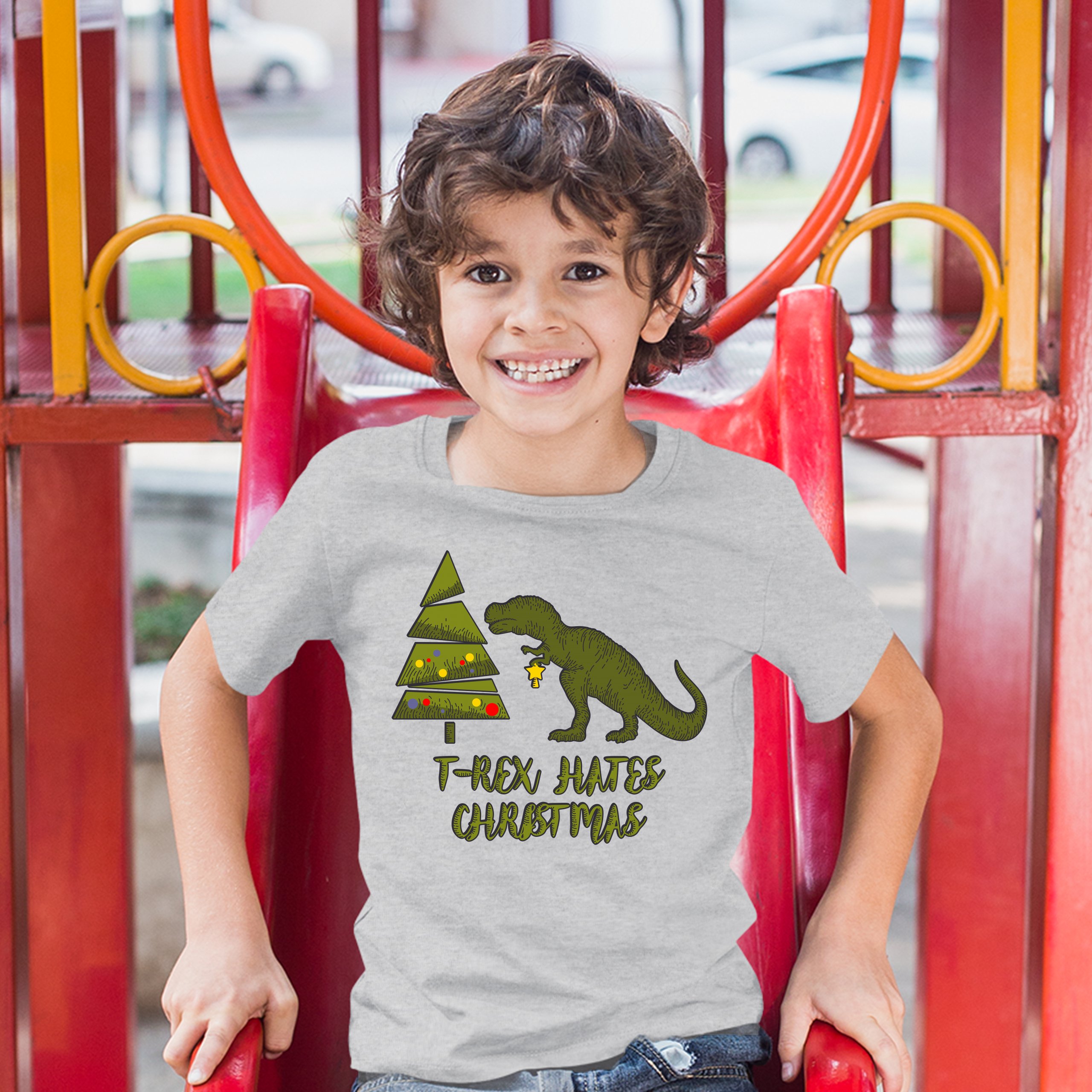 T-Rex Hates Christmas Youth T-shirt Funny Dinosaur Xmas Eve Festive Kids - Picture 13 of 29