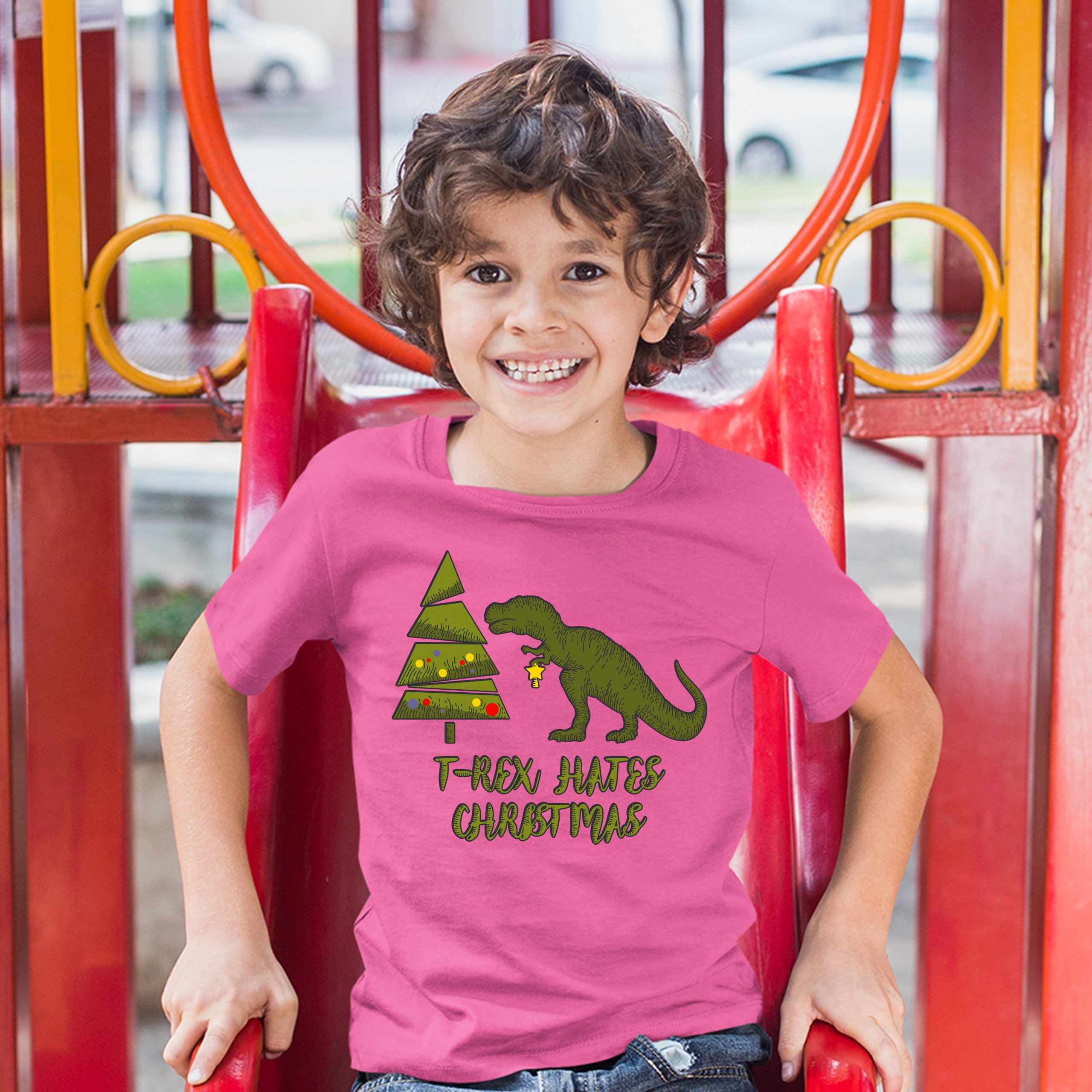 T-Rex Hates Christmas Youth T-shirt Funny Dinosaur Xmas Eve Festive Kids - Picture 29 of 29