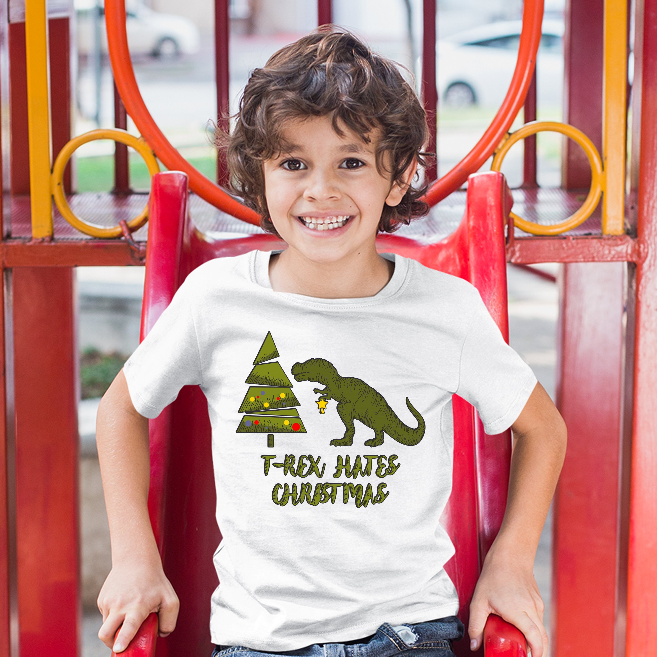 T-Rex Hates Christmas Youth T-shirt Funny Dinosaur Xmas Eve Festive Kids - Picture 17 of 29