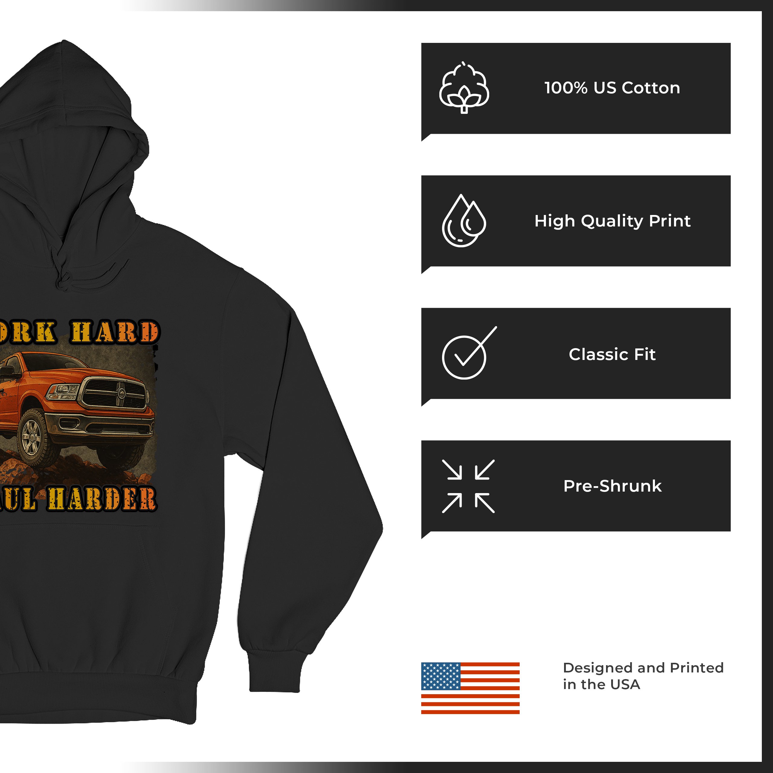 Work Hard Haul Harder Unisex Hoodie American Pickup Truck Offroad 4x4 - Picture 7 of 57