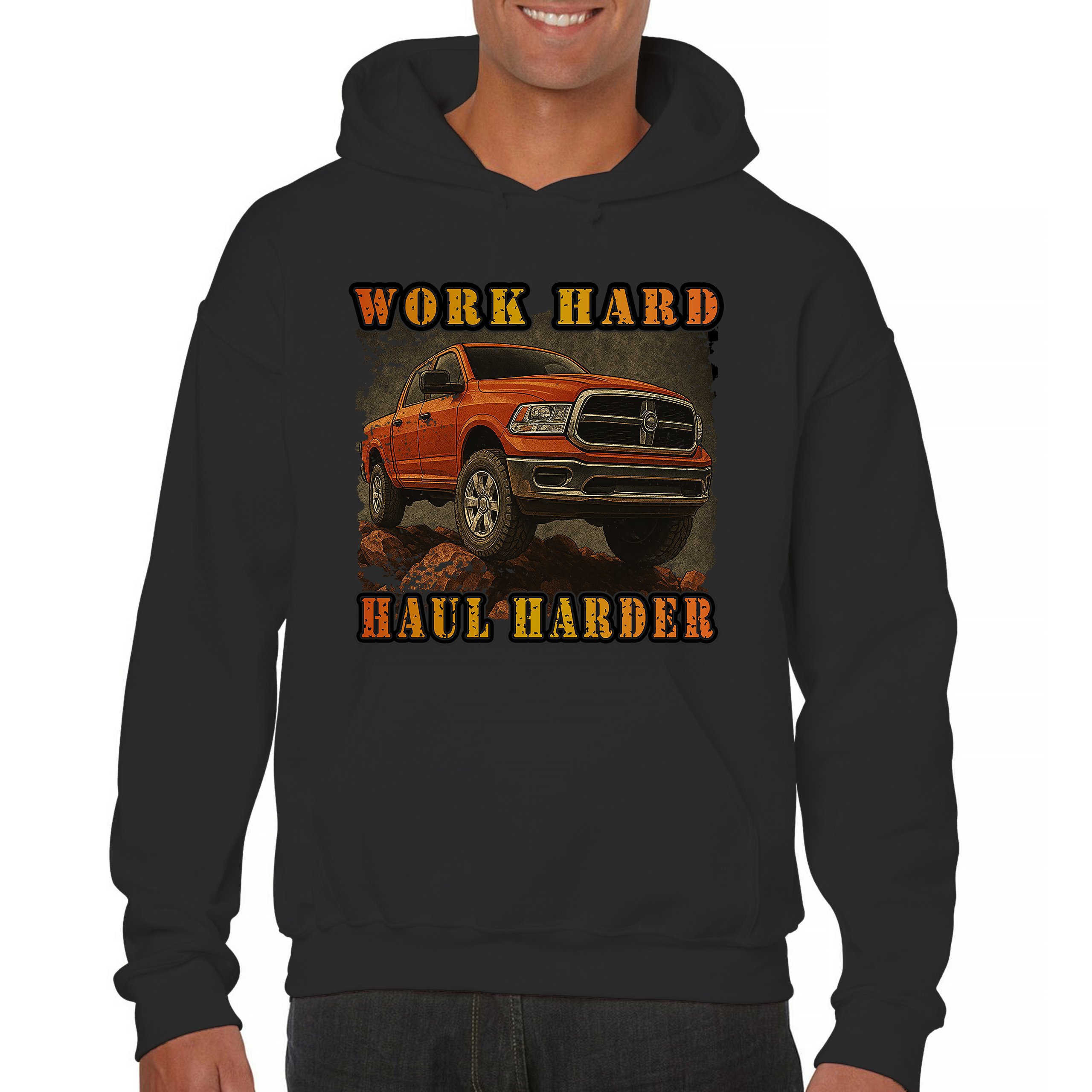 Work Hard Haul Harder Unisex Hoodie American Pickup Truck Offroad 4x4 - Picture 2 of 57