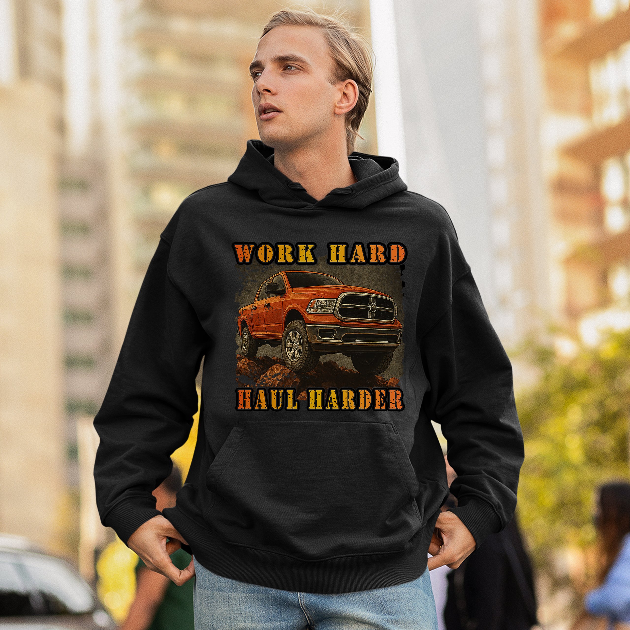 Work Hard Haul Harder Unisex Hoodie American Pickup Truck Offroad 4x4 - Picture 5 of 57