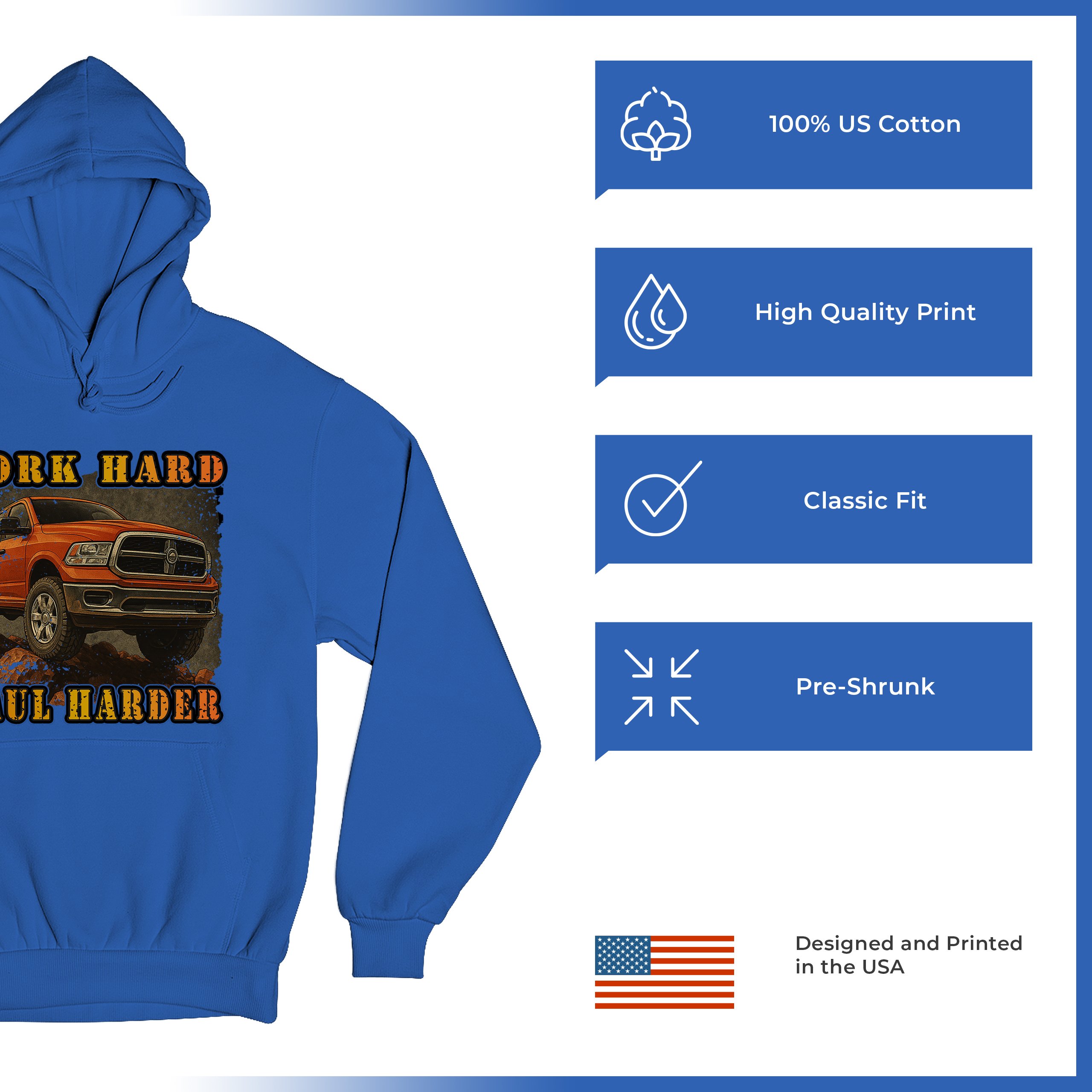 Work Hard Haul Harder Unisex Hoodie American Pickup Truck Offroad 4x4 - Picture 49 of 57